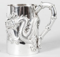 Chinese Solid Silver Mug by Hung Chong with Dragon Monogram, Early 20th Century