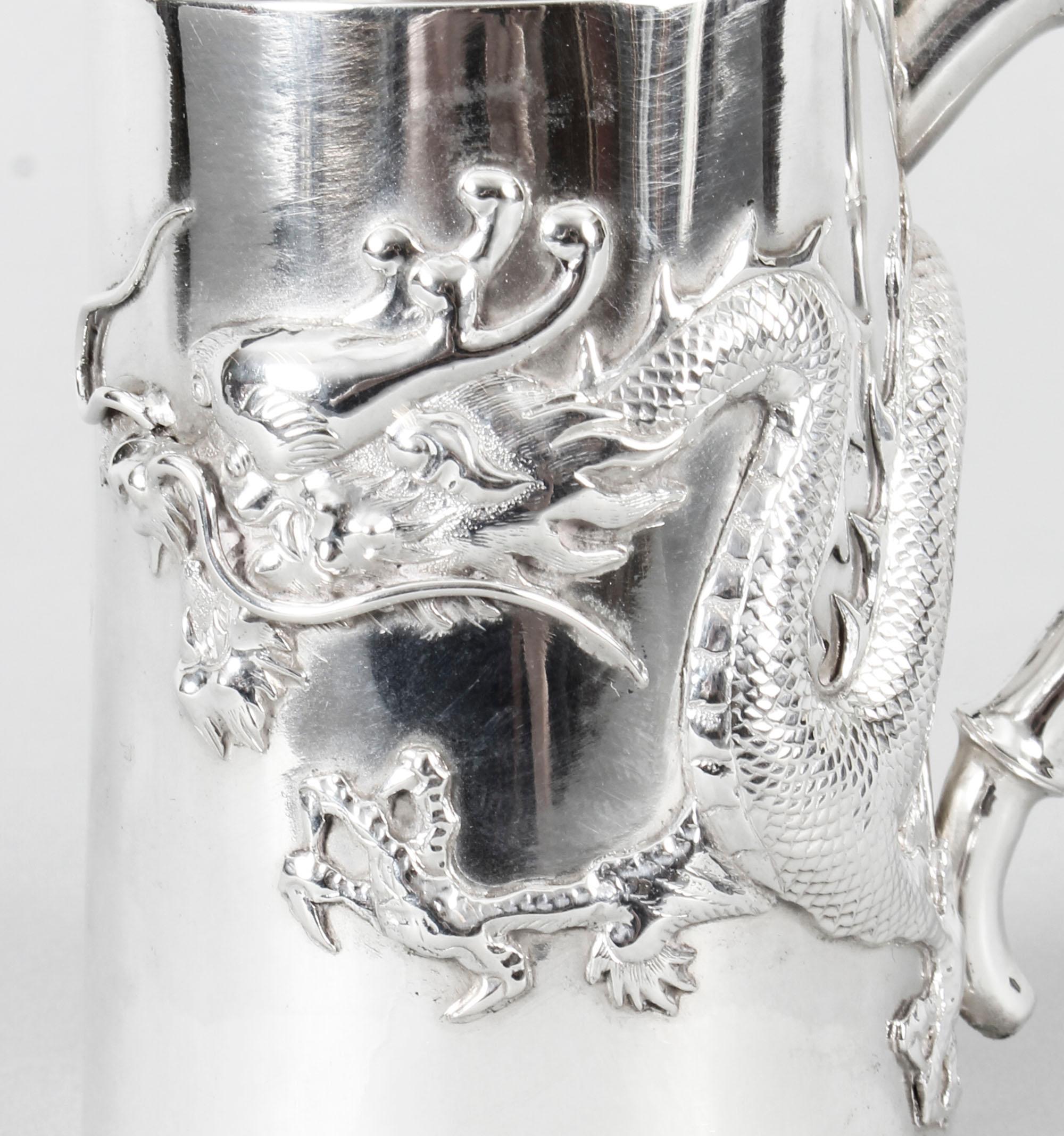 Chinese Solid Silver Mug by Hung Chong with Dragon Monogram, Early 20th Century In Good Condition In London, GB
