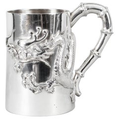 Chinese Solid Silver Mug by Hung Chong with Dragon Monogram, Early 20th Century