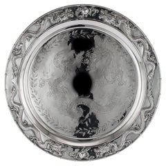 Antique Chinese Solid Silver Salver Tray, Cum Wo, Hong Kong, circa 1890