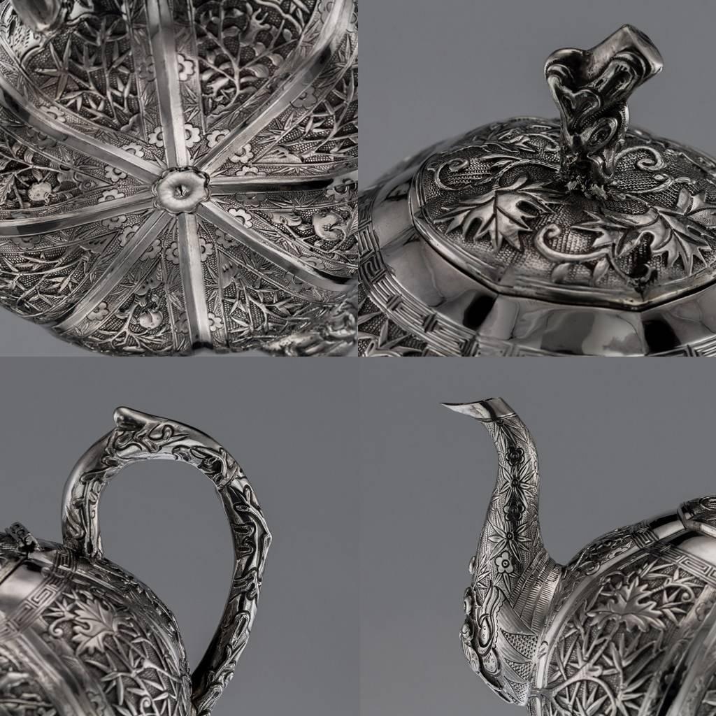 Antique Chinese Solid Silver Tea Set, Tu Mao Xing, Jiangxi, circa 1880 2