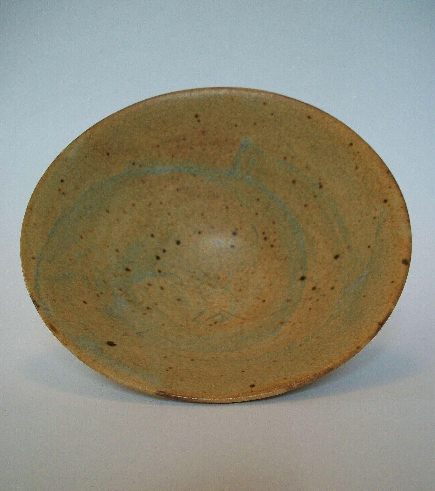 Hand-Crafted Chinese Song Style Jun Type Bowl, Caramel Glaze with Celadon Splashes For Sale