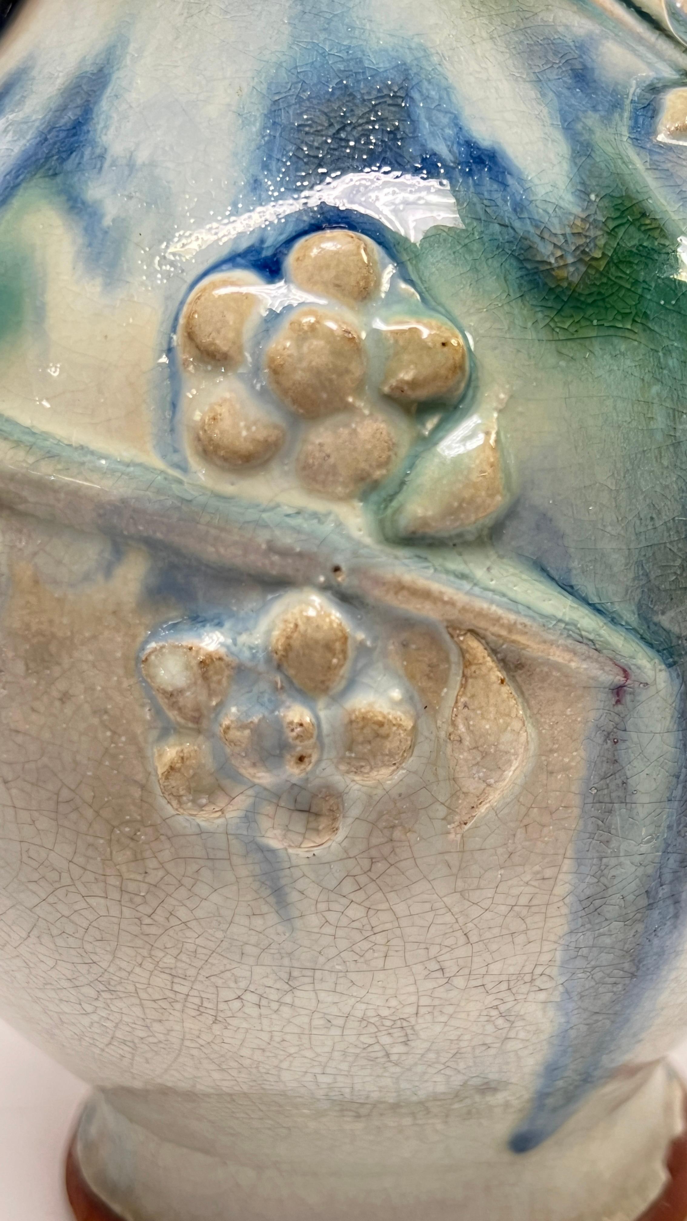 Ancien vase Prunus chinois Song Shiwan en faïence émaillée 7