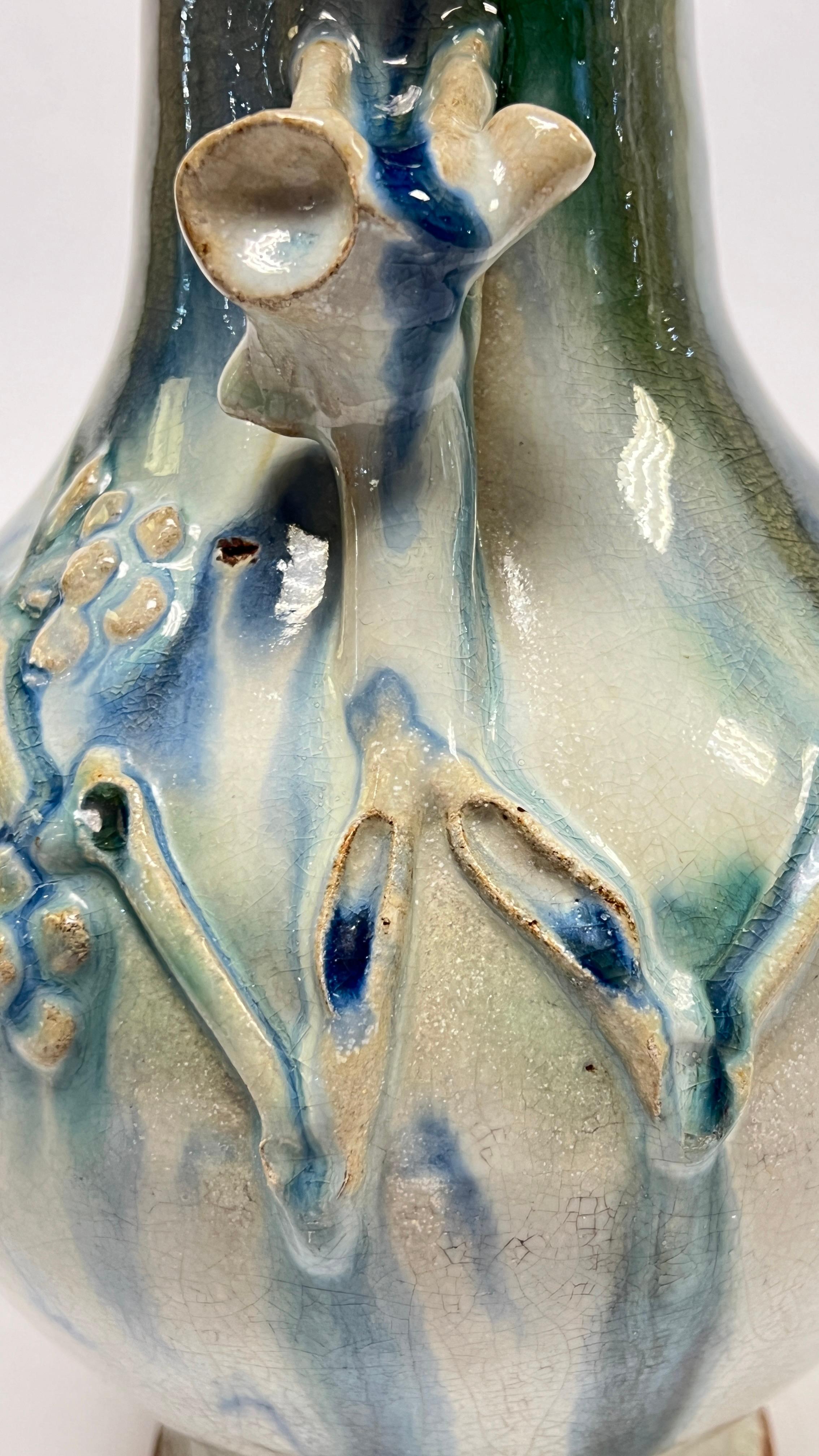 Ancien vase Prunus chinois Song Shiwan en faïence émaillée 8
