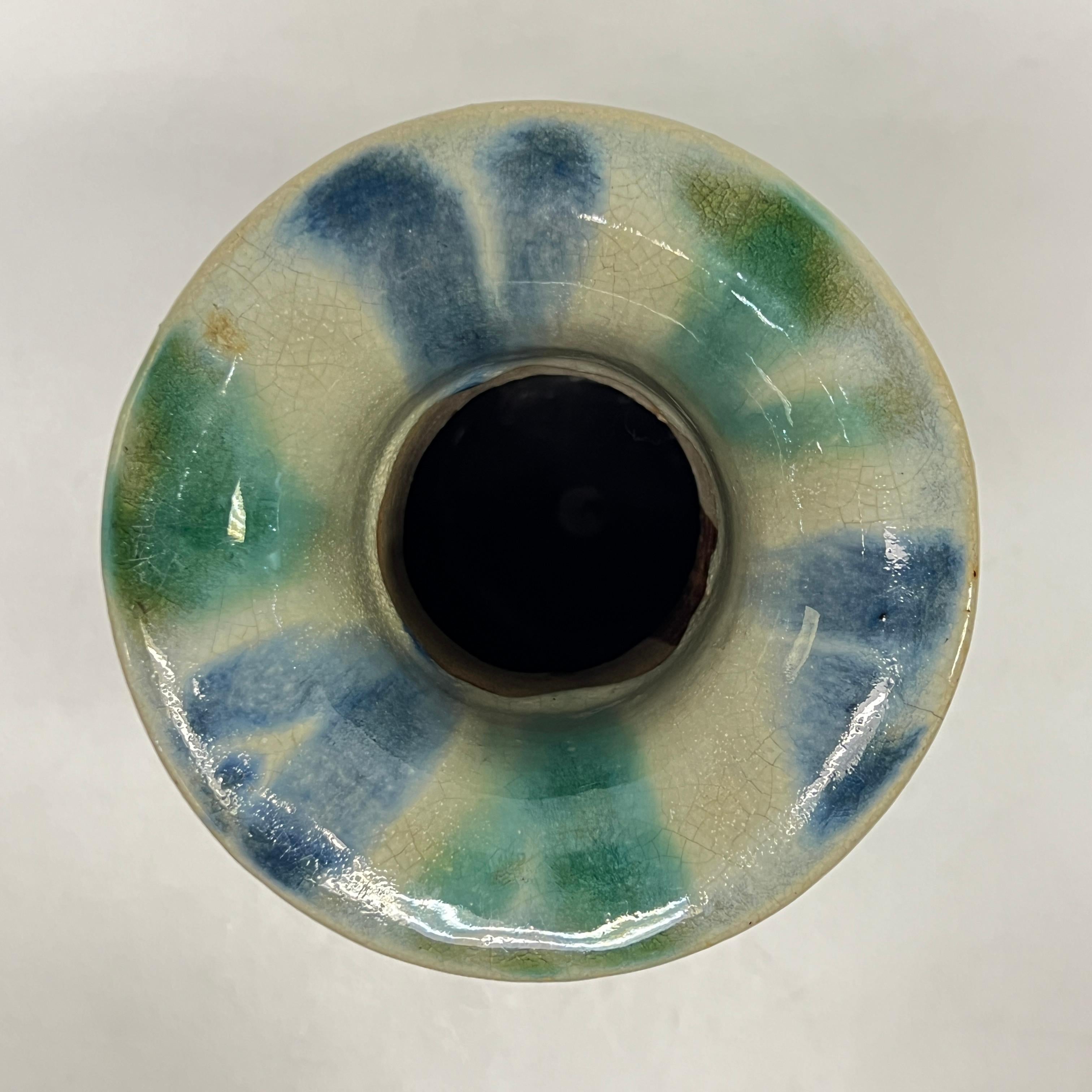 Ancien vase Prunus chinois Song Shiwan en faïence émaillée 10
