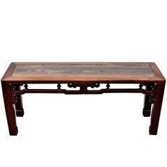 Antique Chinese Spring Bench, Solid Wood, Pagoda Motif