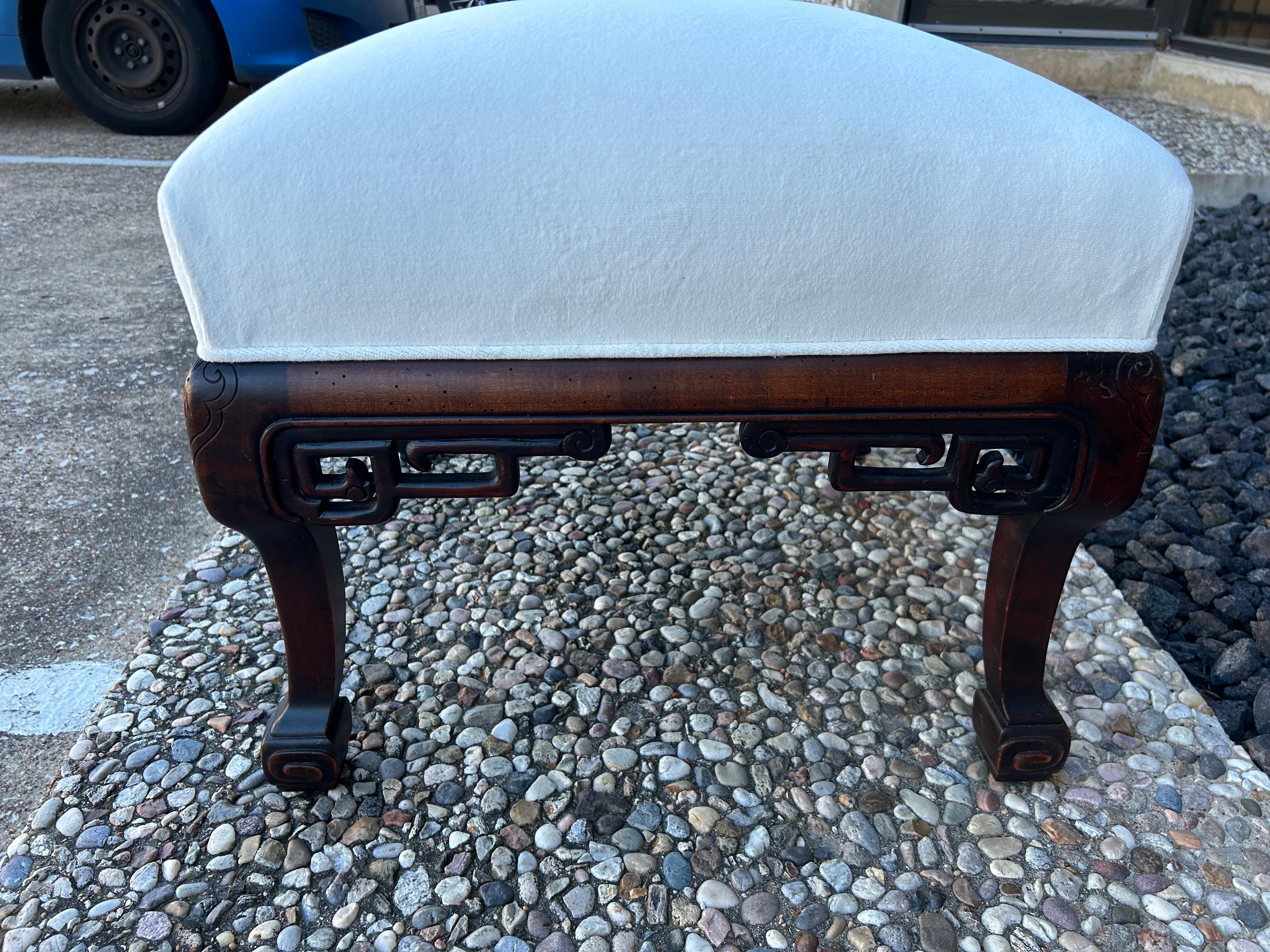 Velvet Antique Chinese Square Bench Or Ottoman For Sale