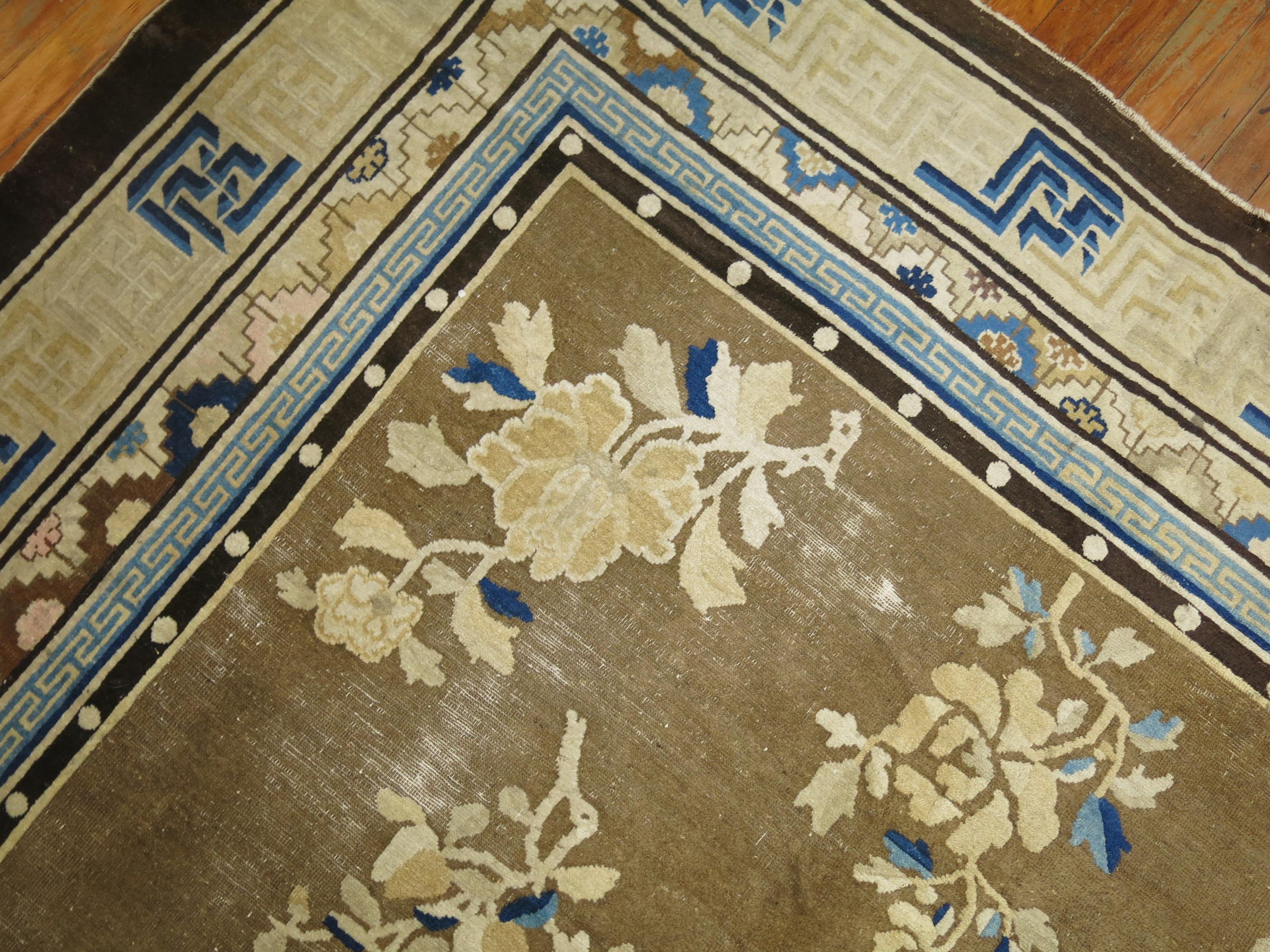 Hand-Woven Antique Chinese Square Peking Rug For Sale