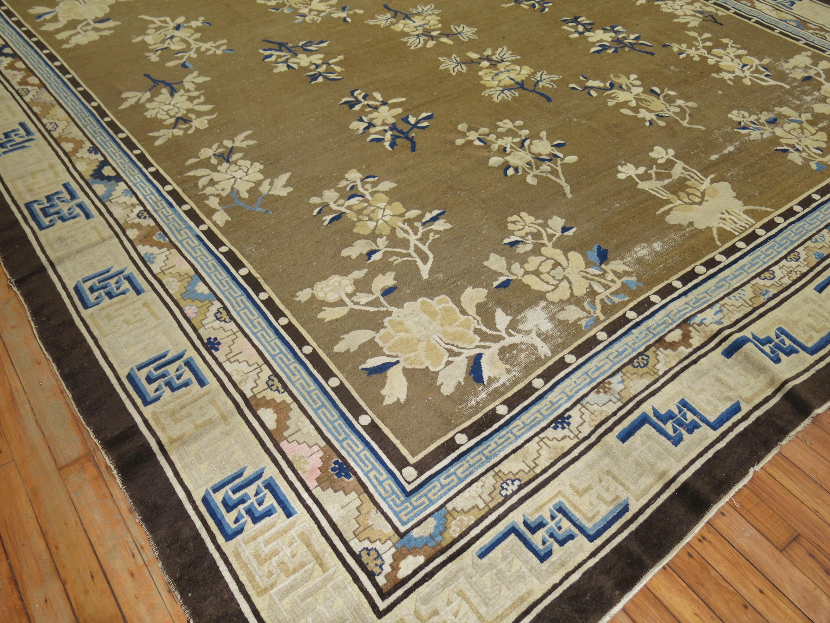 Wool Antique Chinese Square Peking Rug For Sale