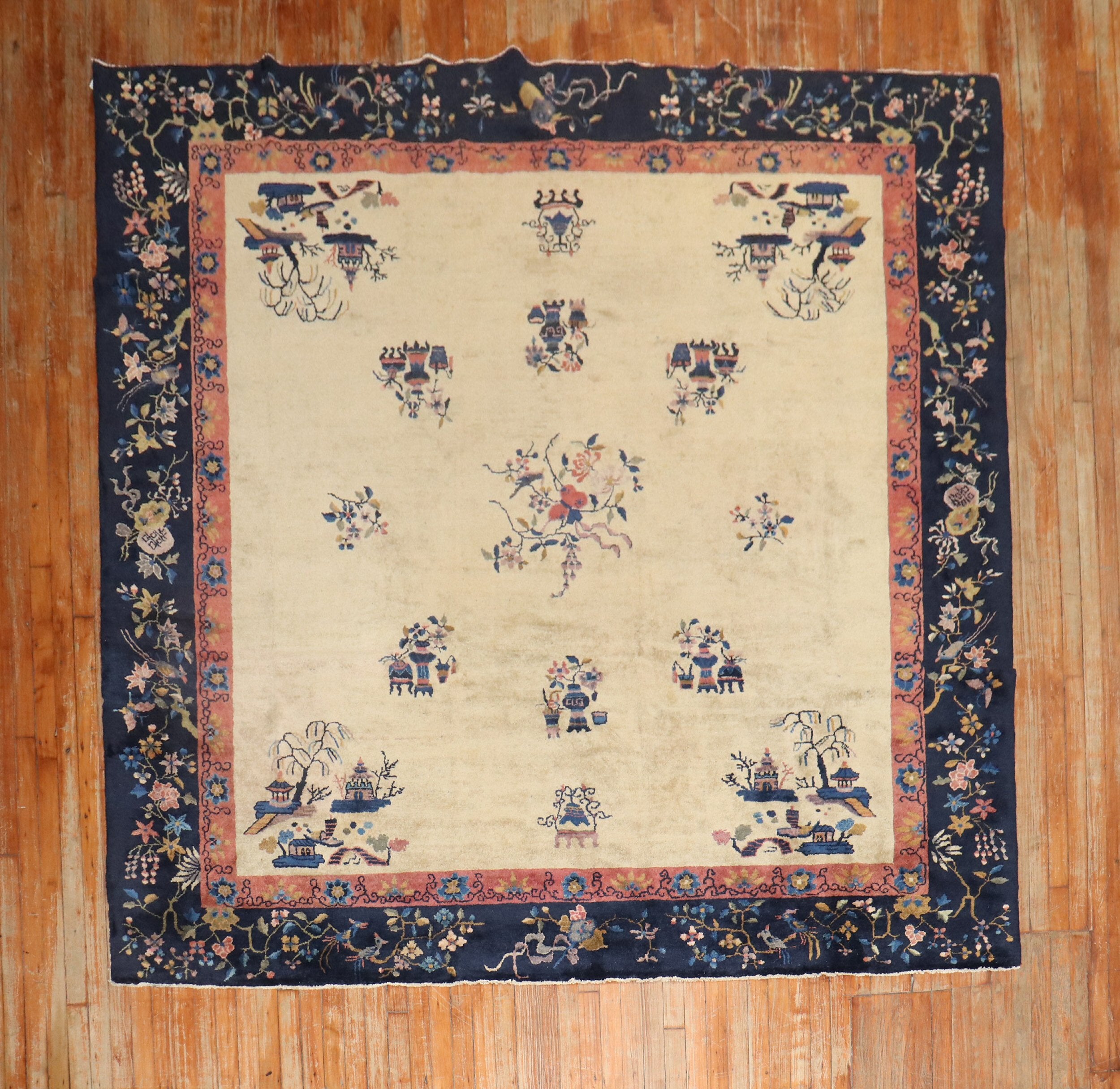 Rare square size Chinese Peking room size rug from the 1930s

Measures: 8'2'' x 8'9''.