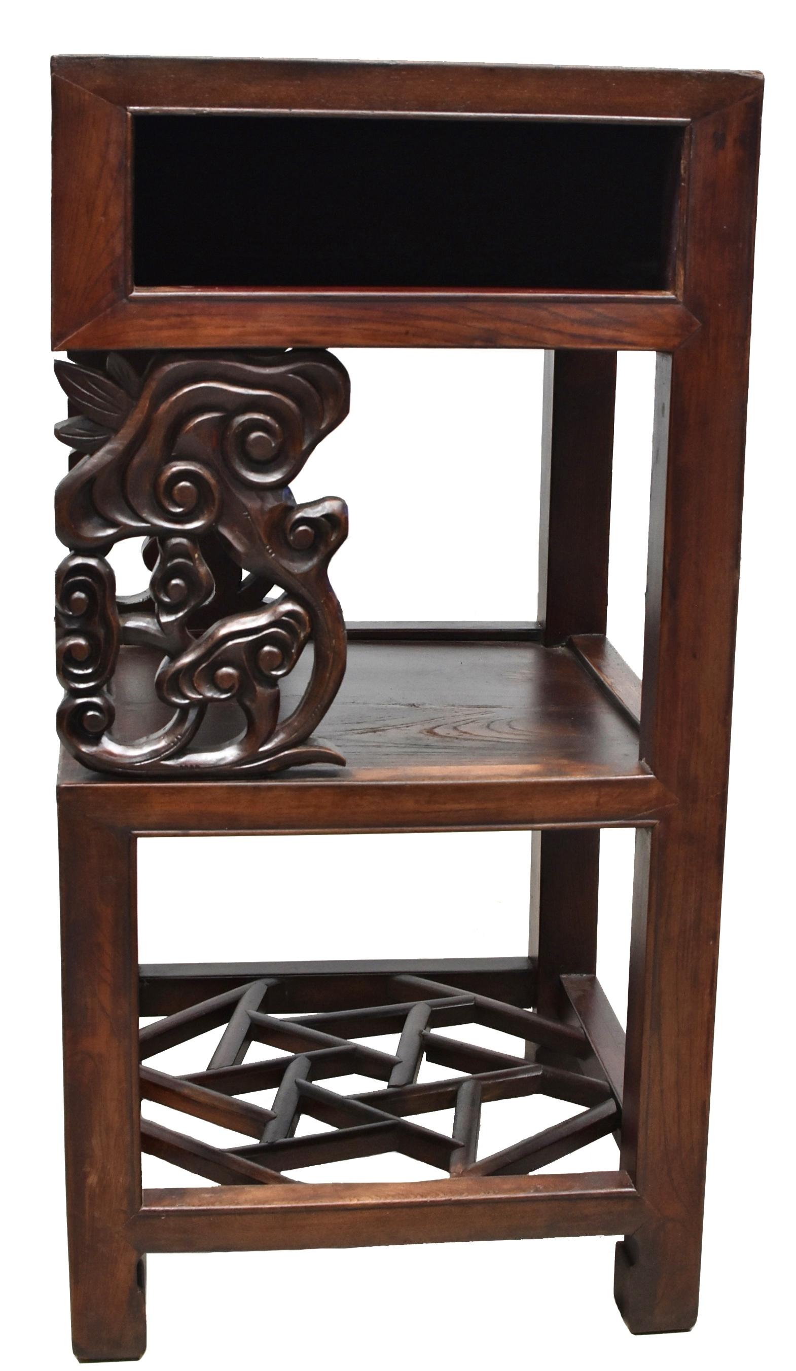 19th Century Antique Chinese Square Side Table with Lin Zhi Motif