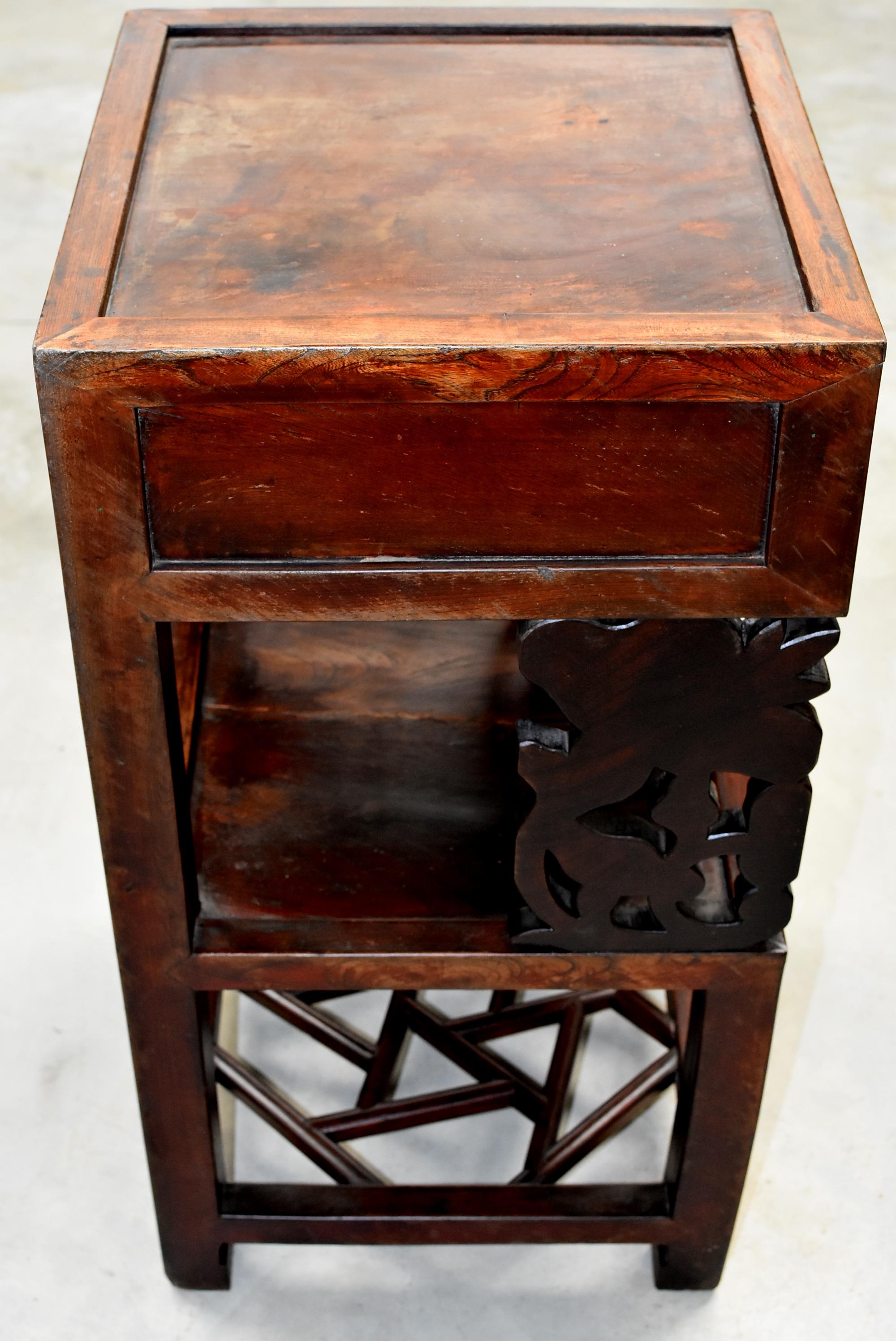 Antique Chinese Square Side Table with Lin Zhi Motif 14