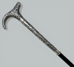 Antique Chinese Sterling Silver Qing Lady's Walking Swagger Stick Cane 2 Dragons