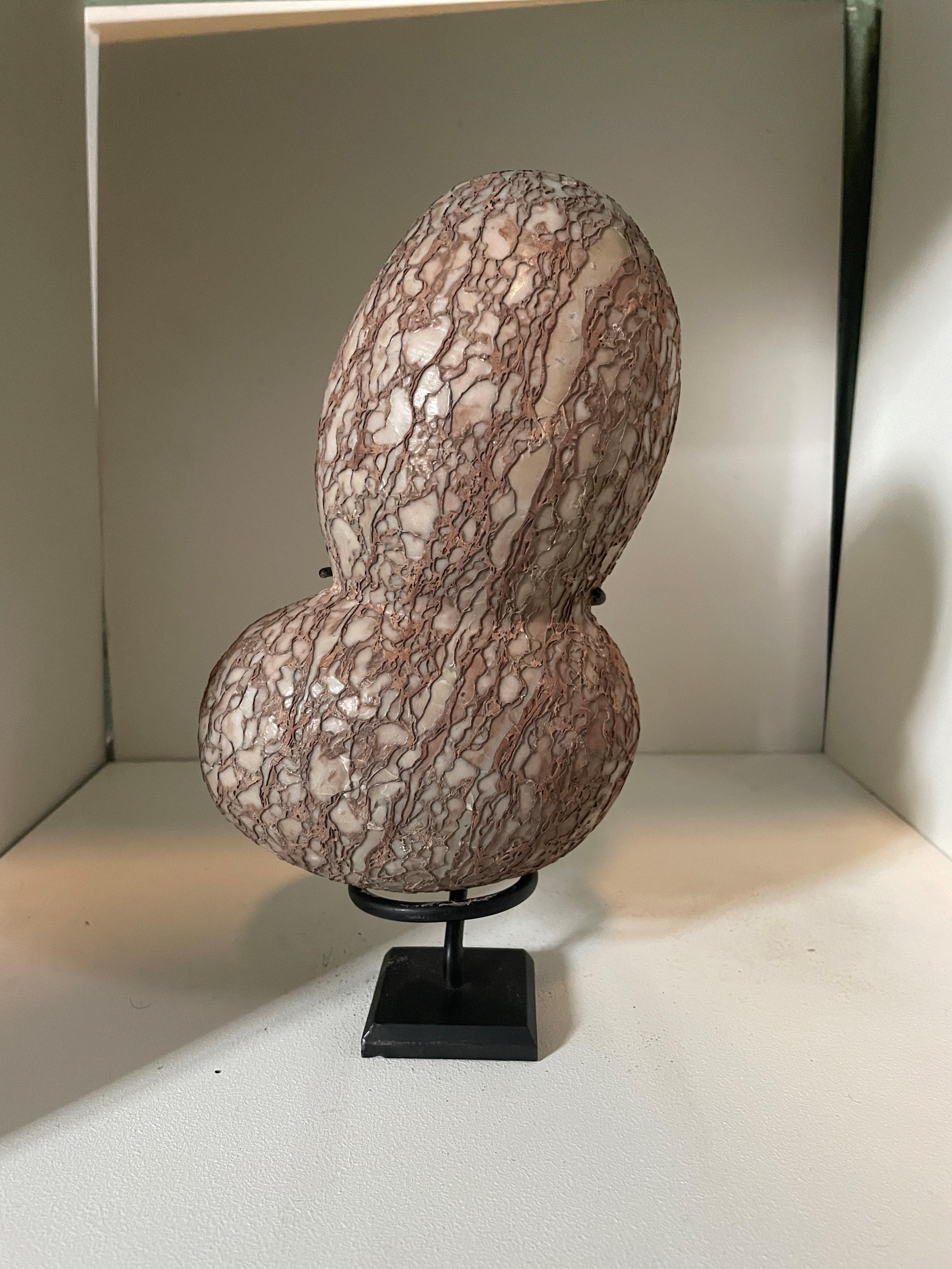 Ein Jahrtausende altes, natürlich geformtes und geädertes Quartzit-Ei aus der Provinz Henan, China. Diese seltsamen Steine werden in den Bergen gefunden und im Geiste von Gongshi gesammelt. Besser bekannt unter dem japanischen Begriff Suiseki,