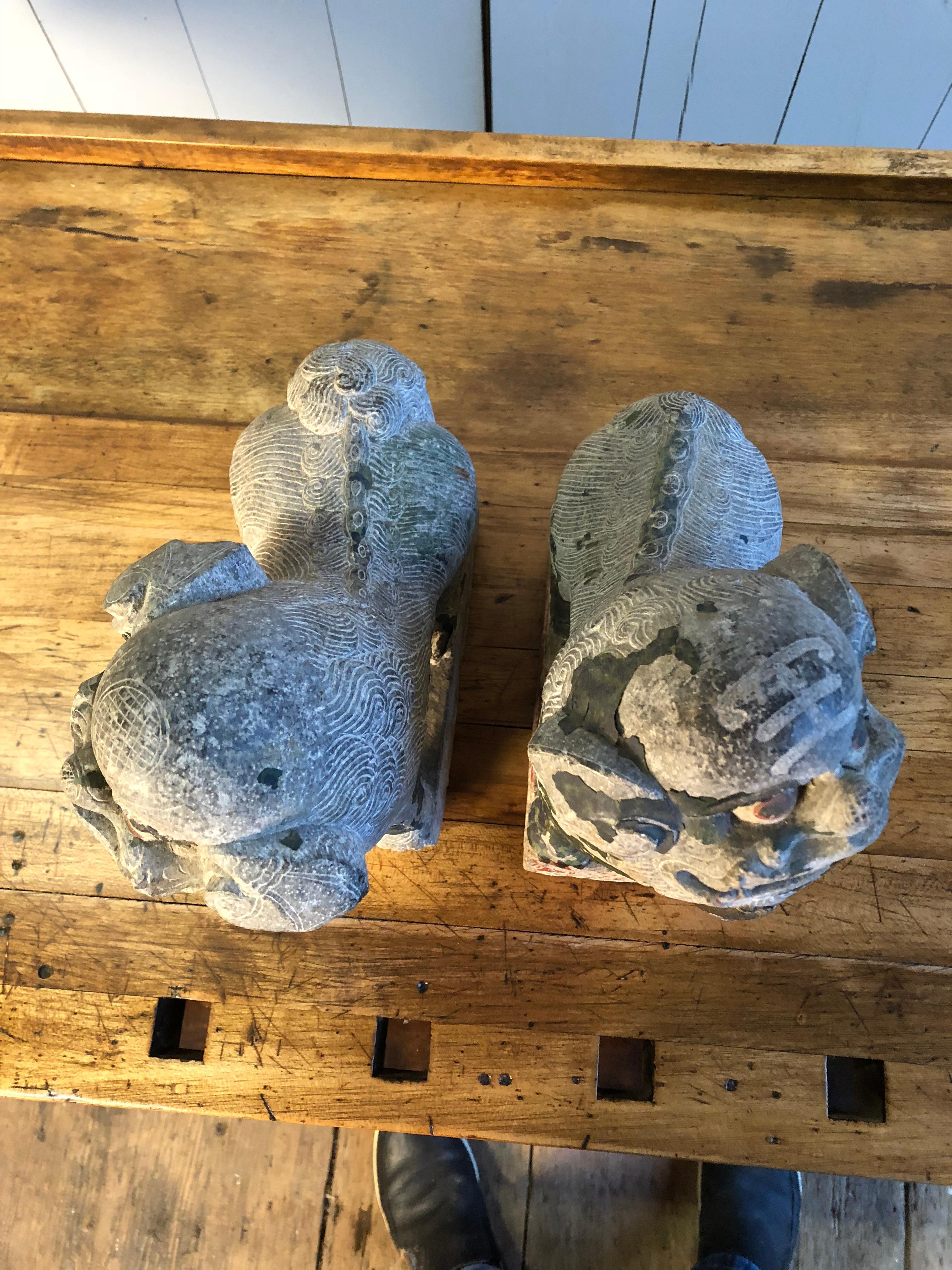 Antique Chinese Stone Foo Dogs 7