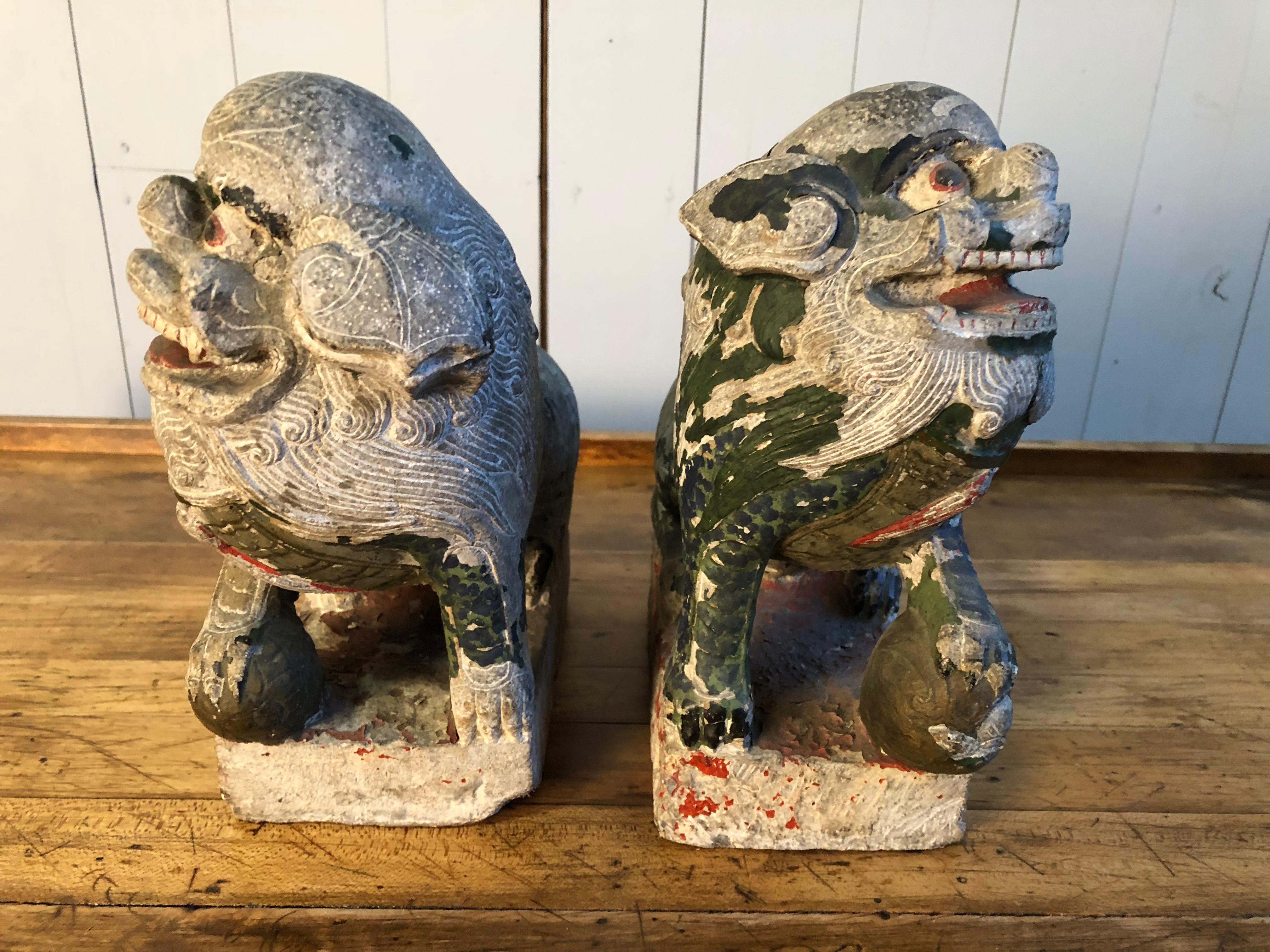 Antique Chinese Stone Foo Dogs 8