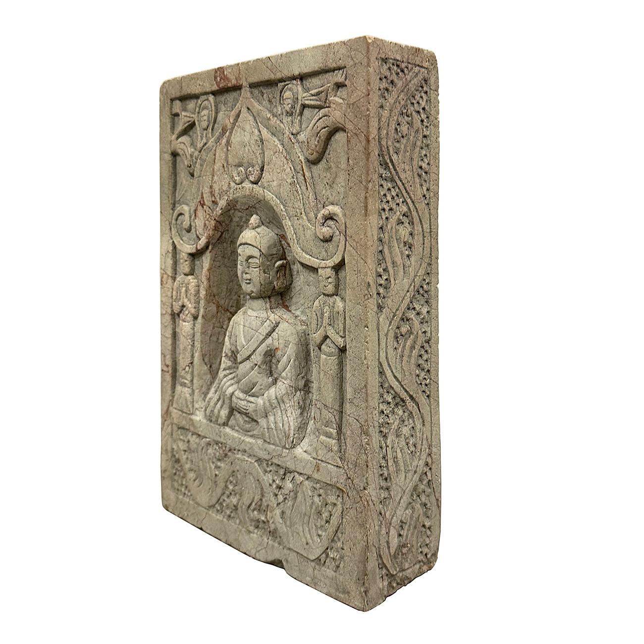 Chinese Export Antique Chinese Stone Temple Wall Sculpture/Buddha Wall Plaque For Sale
