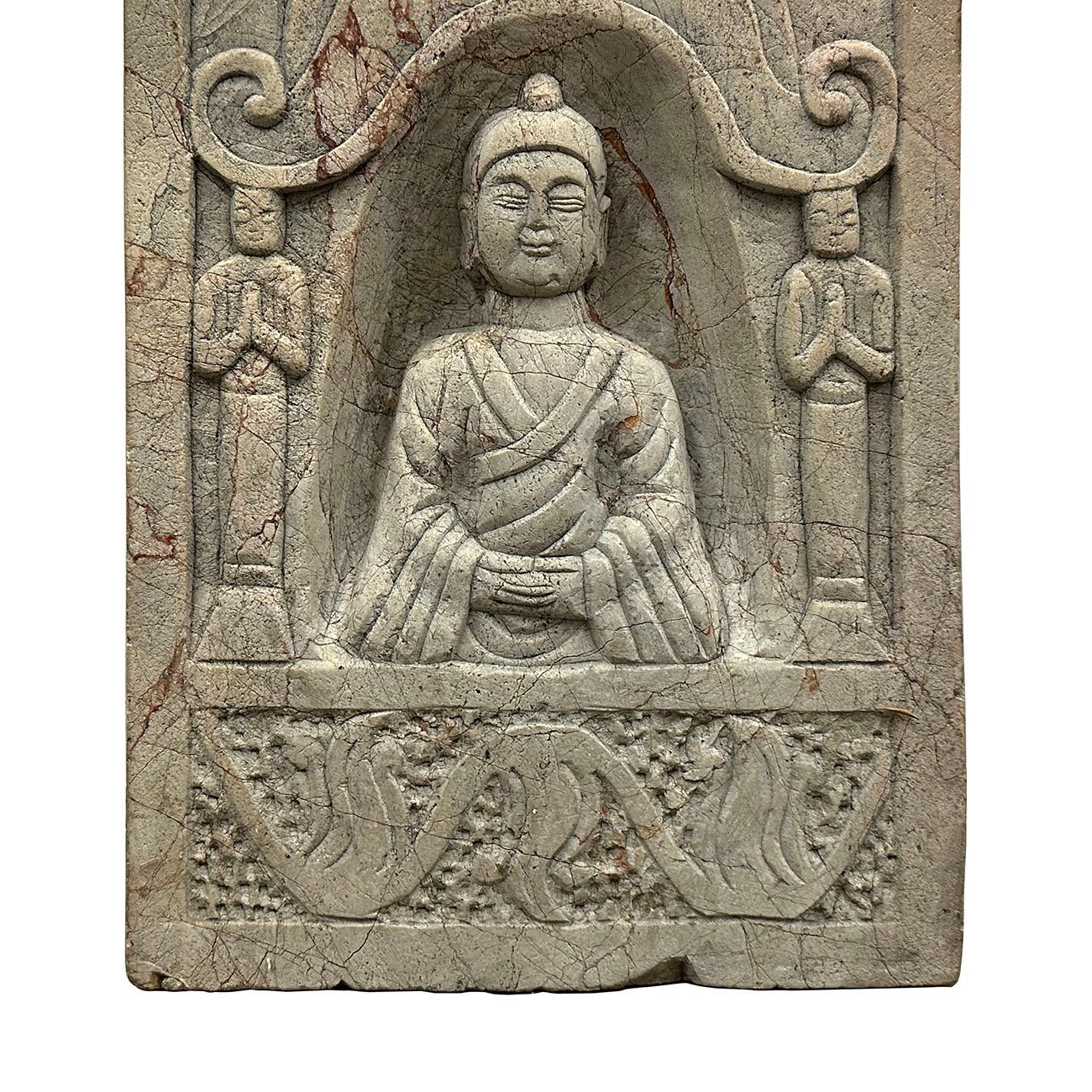 20th Century Antique Chinese Stone Temple Wall Sculpture/Buddha Wall Plaque For Sale