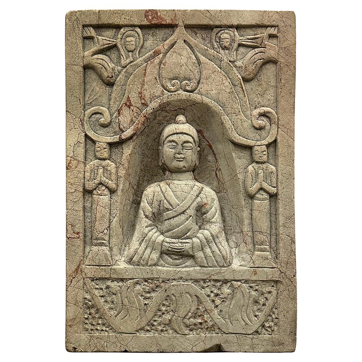 Antike chinesische Tempel-Wandskulptur aus Stein/Buddha-Wandtafel