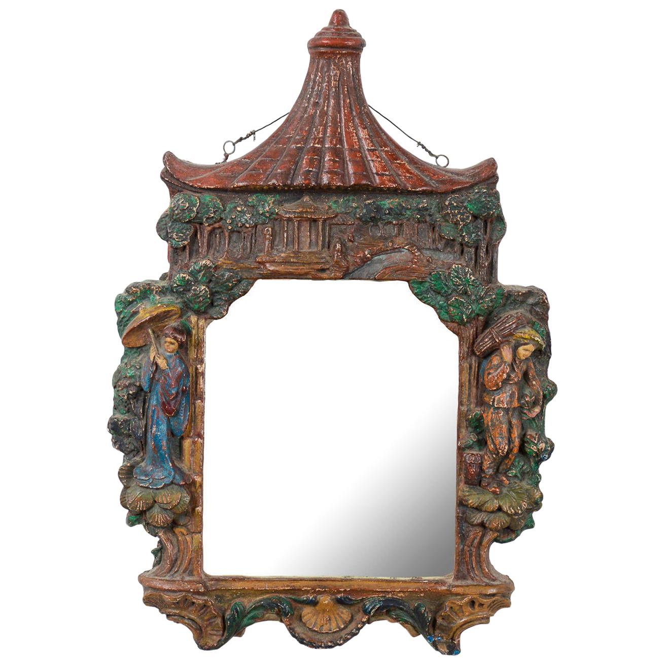 Antique Chinese-Style Gesso Mirror, 20th Century For Sale