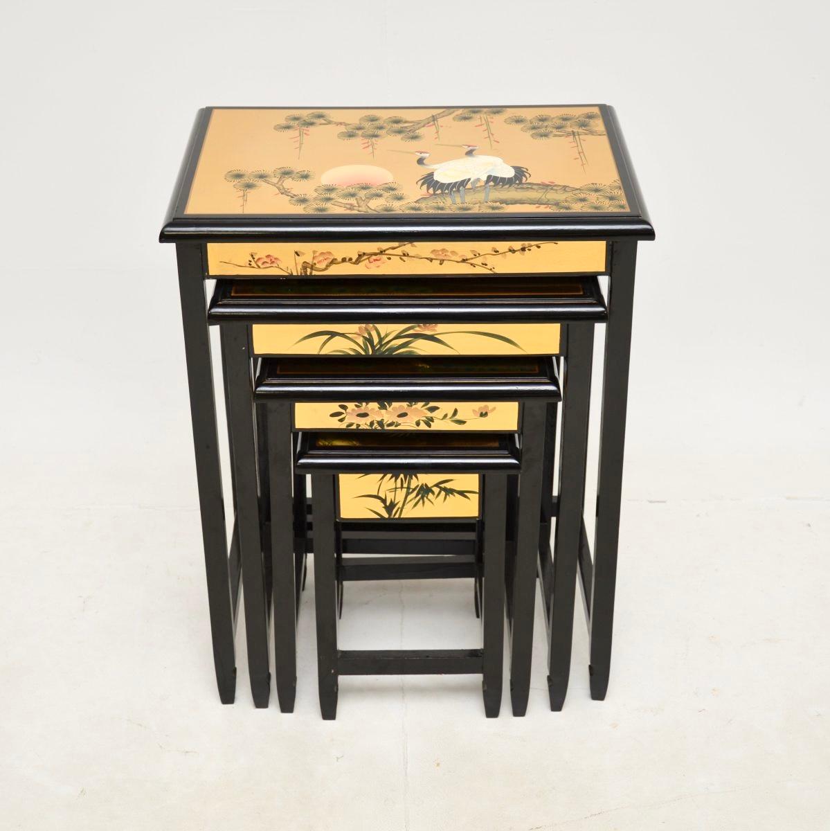 British Antique Chinese Style Lacquered Chinoiserie Nest of Tables For Sale