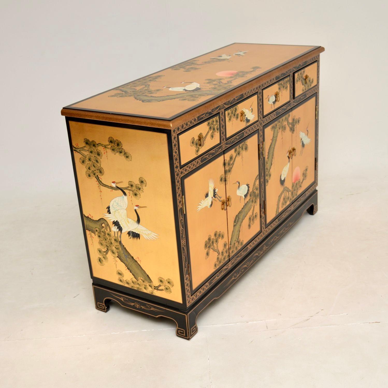A beautiful antique Chinese style lacquered chinoiserie sideboard. This was likely made in England in around the 1970’s.

We obtained it privately from a stunning property in Knightsbridge, it is of great quality and is beautifully designed. It has