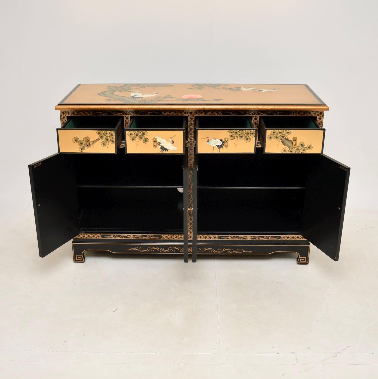 Late 20th Century Antique Chinese Style Lacquered Chinoiserie Sideboard