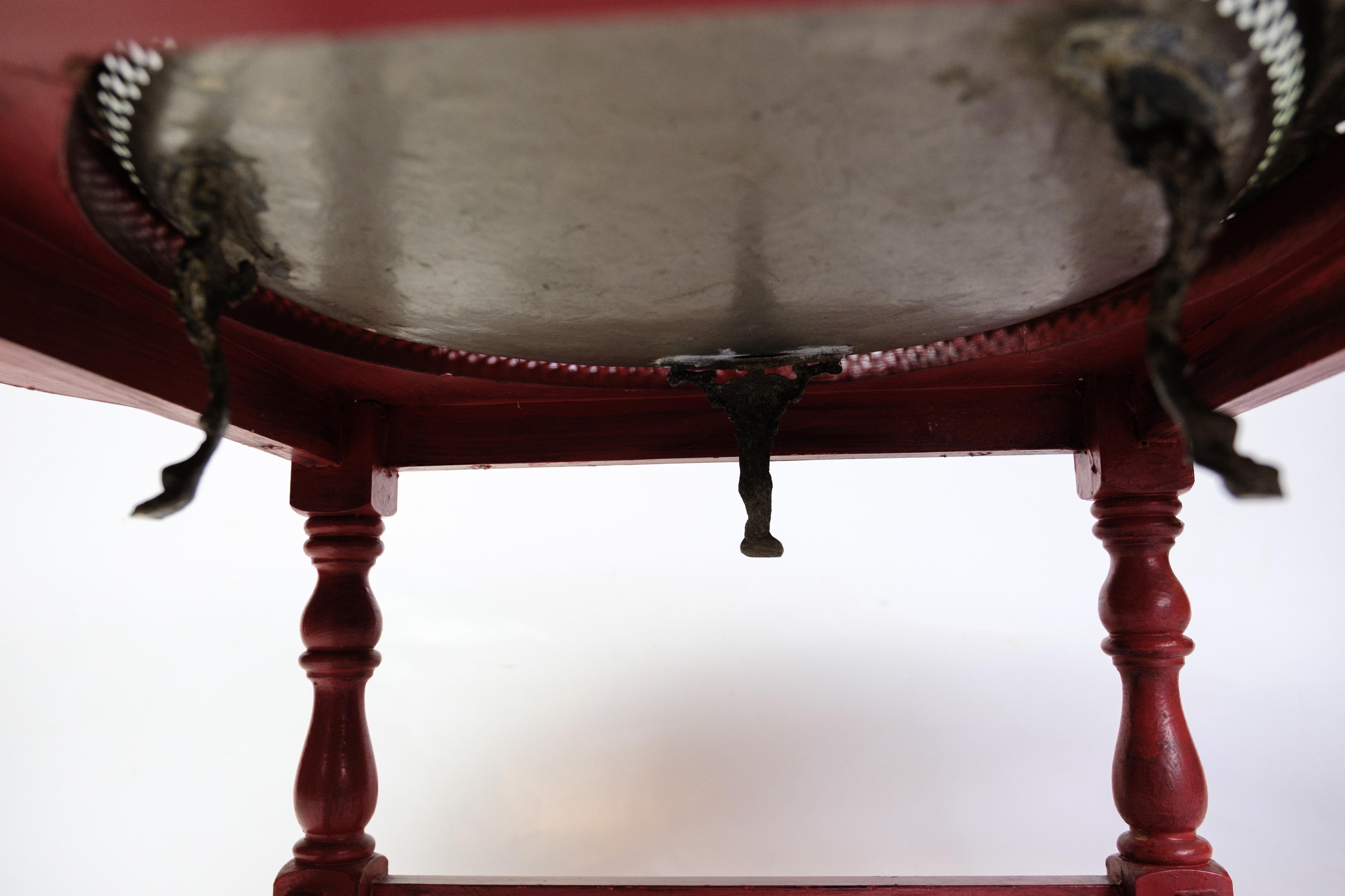 Antique Chinese Style Round Coffee Table With Bulit-in Brass Tray From 1890s For Sale 1