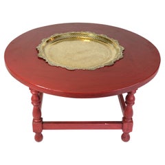Antique Chinese Style Round Coffee Table With Bulit-in Brass Tray From 1890s