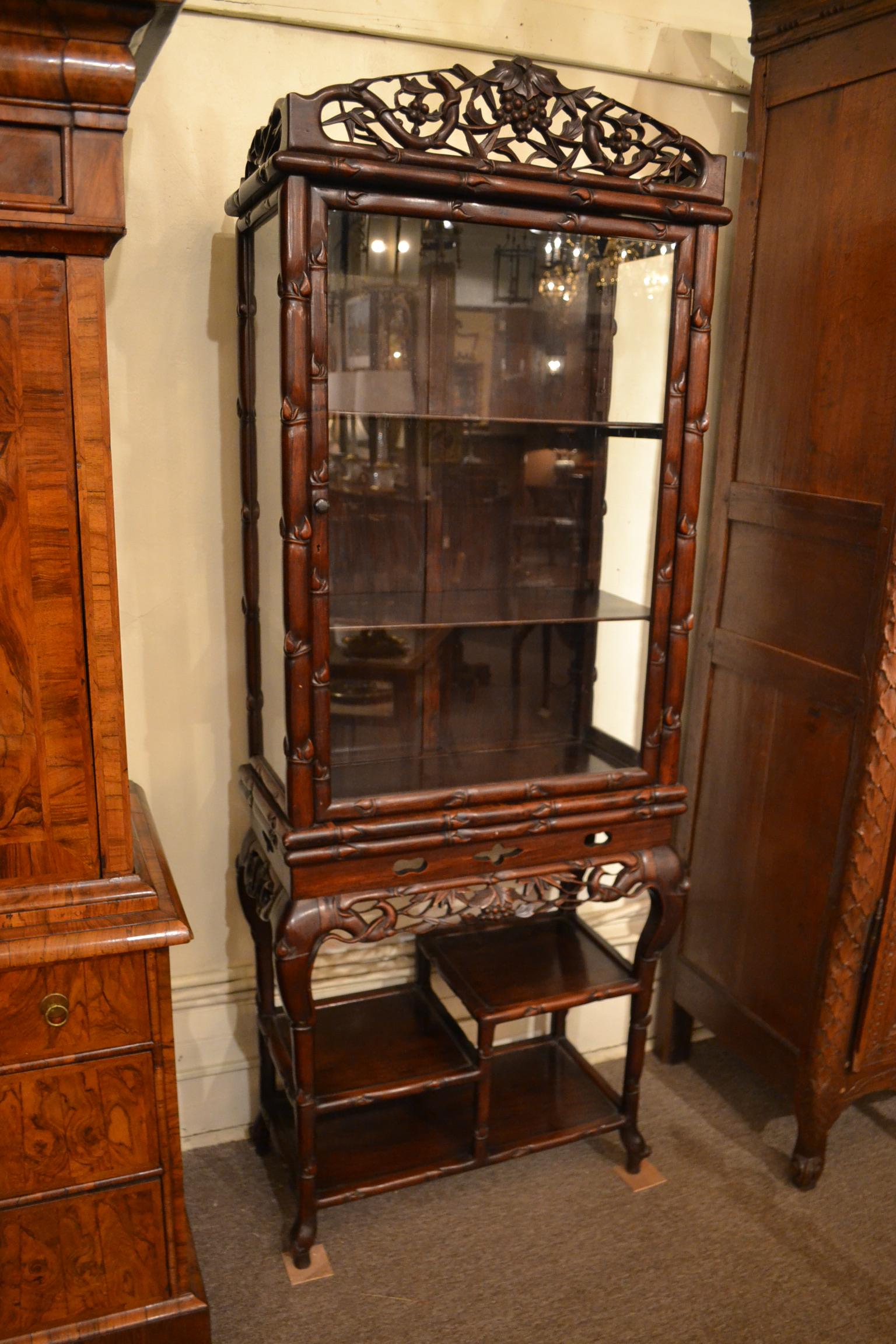 Antique Chinese Style Teakwood Display Cabinet In Good Condition For Sale In New Orleans, LA