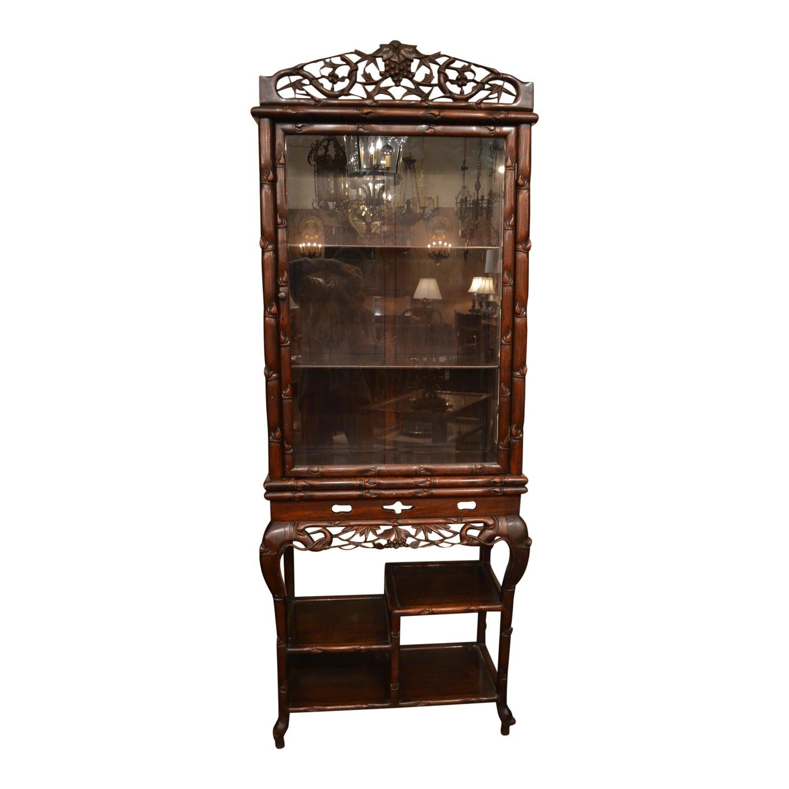 Antique Chinese Style Teakwood Display Cabinet For Sale