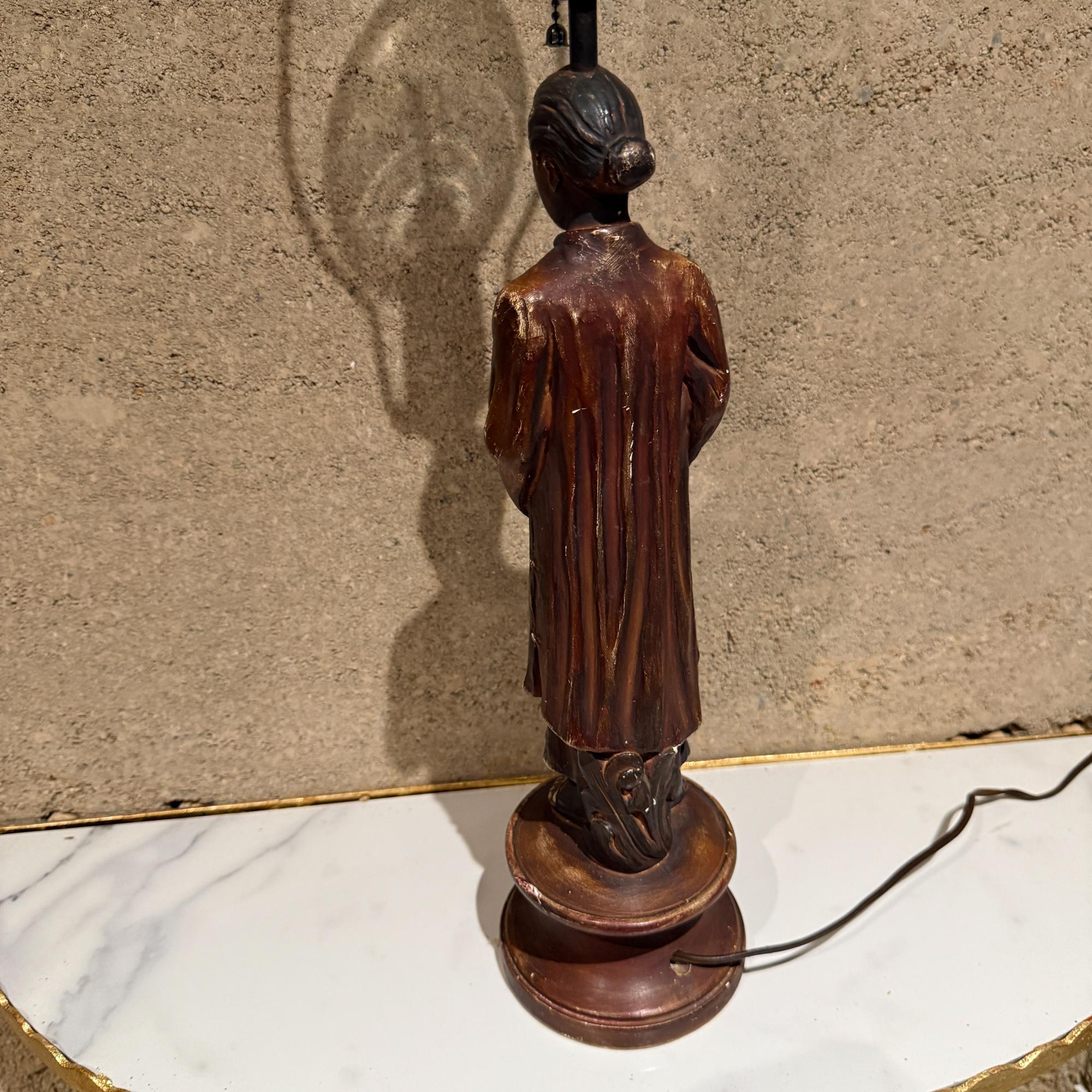 Antique Chinese Table Lamp Gilded Figure Stature Plaster Sculpture For Sale 3