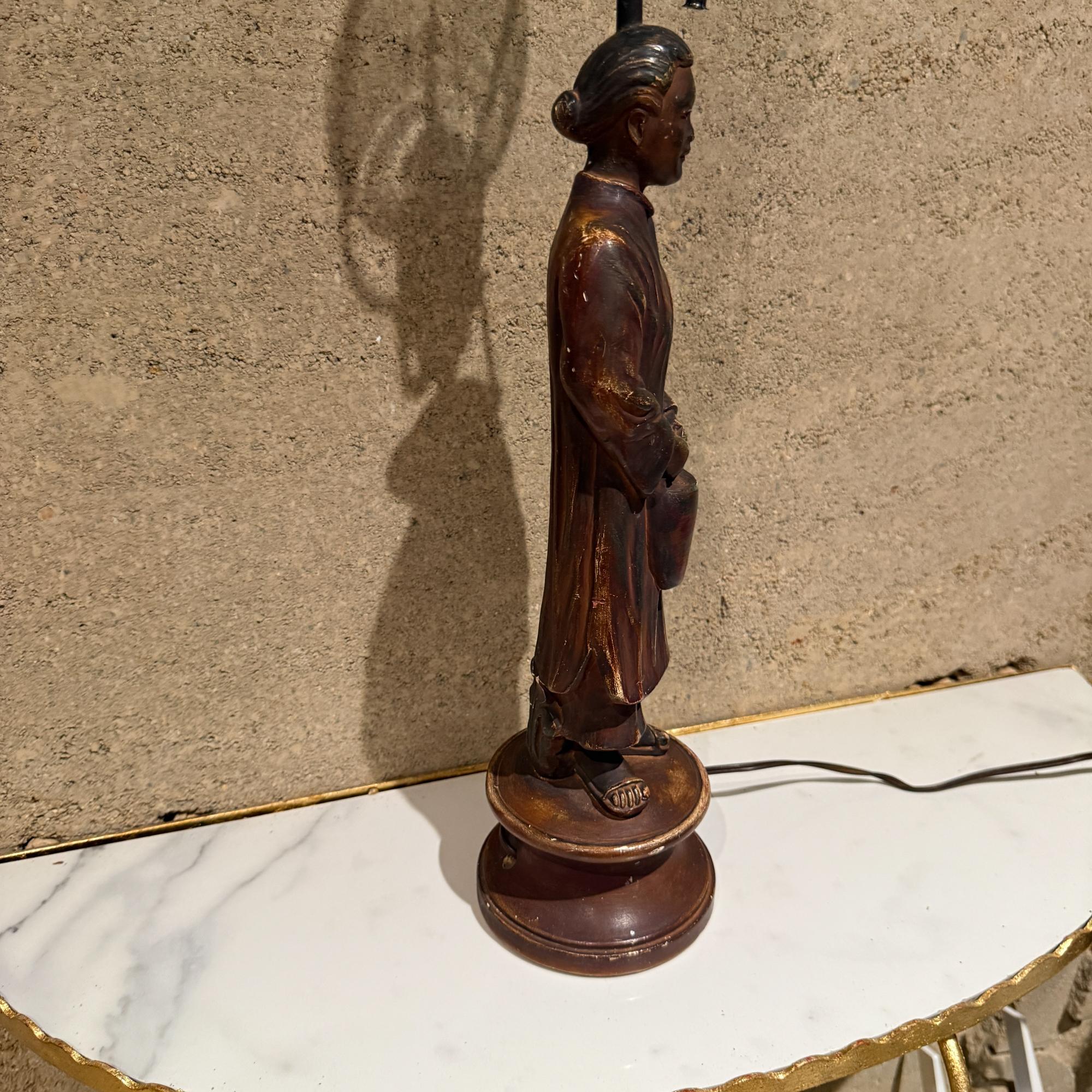 Antique Chinese Table Lamp Gilded Figure Stature Plaster Sculpture For Sale 6