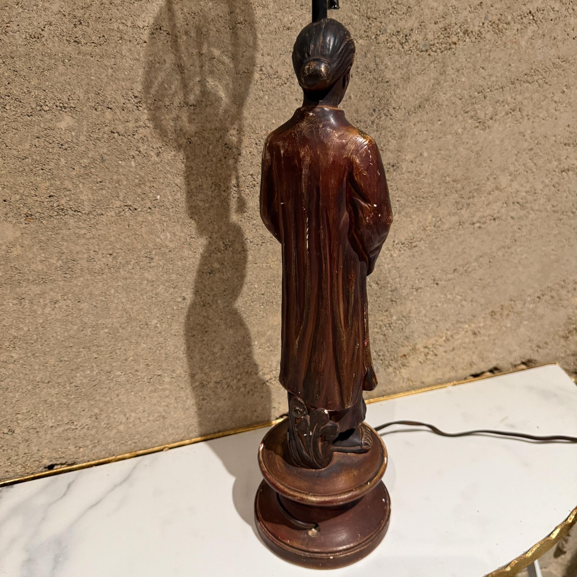 Antique Chinese Table Lamp Gilded Figure Stature Plaster Sculpture For Sale 7