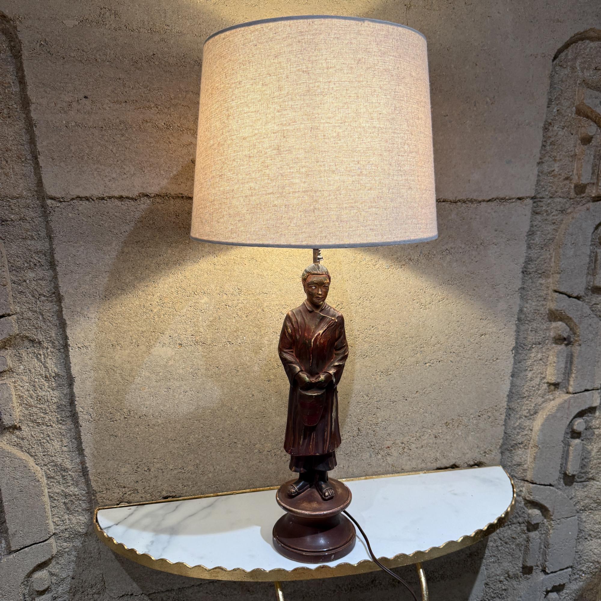 Antique Chinese Table Lamp Gilded Figure Stature Plaster Sculpture For Sale 10