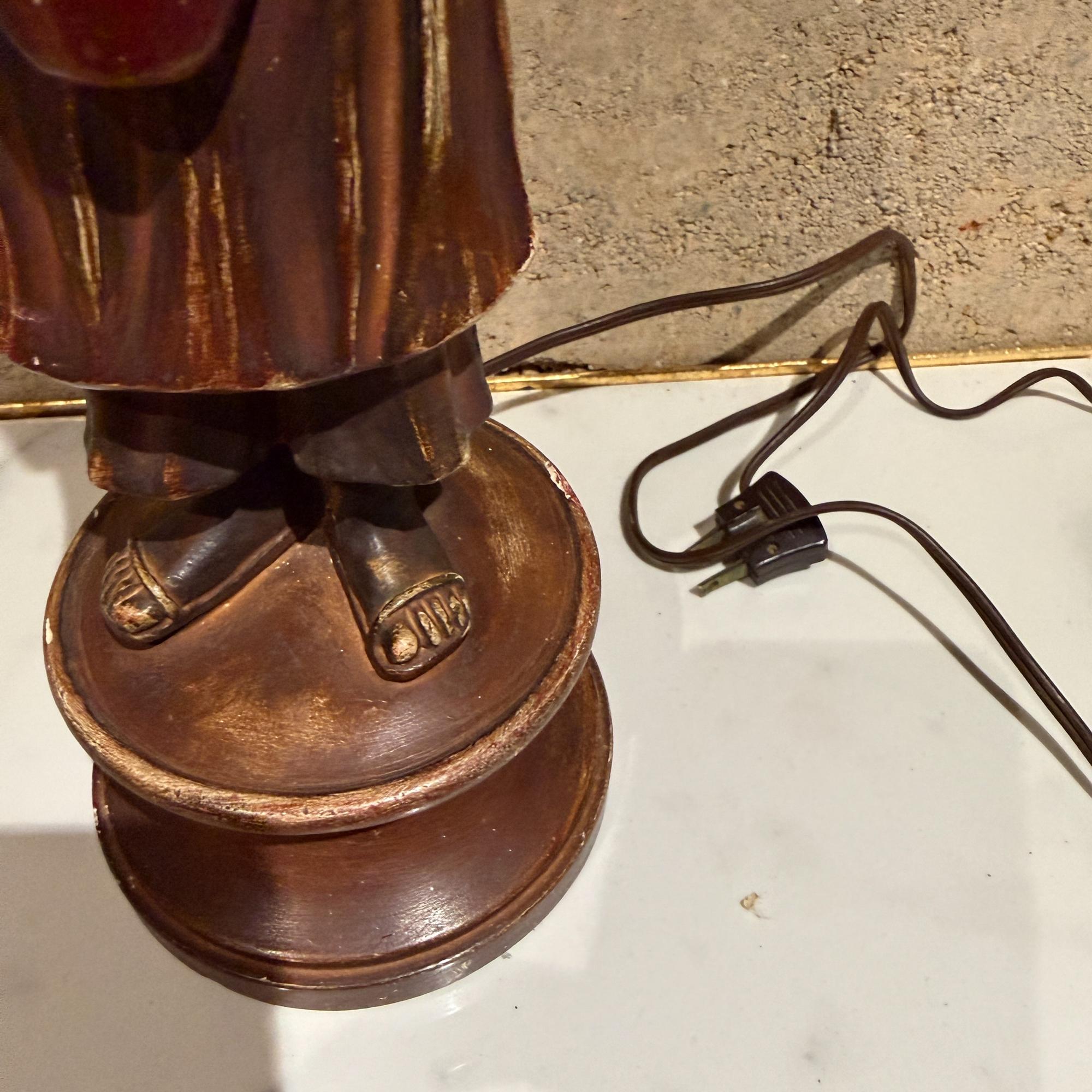 Antique Chinese Table Lamp Gilded Figure Stature Plaster Sculpture For Sale 11