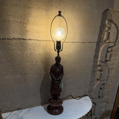 Antique Chinese Table Lamp Gilded Figure Stature Plaster Sculpture