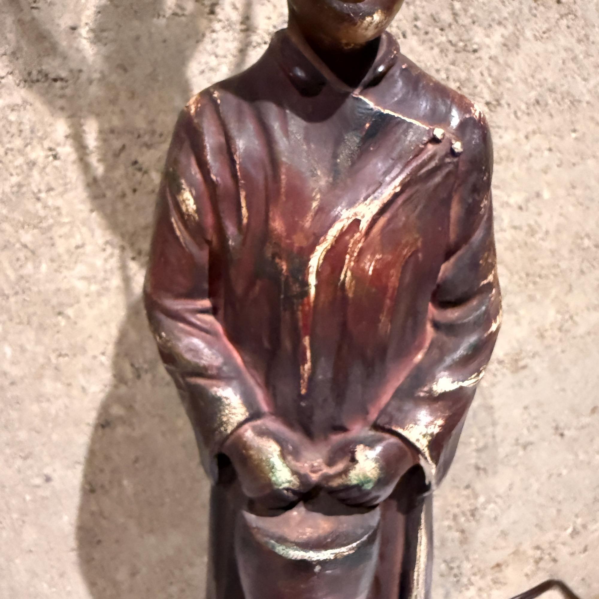Antique Chinese Table Lamp Gilded Figure Stature Plaster Sculpture In Distressed Condition For Sale In Chula Vista, CA