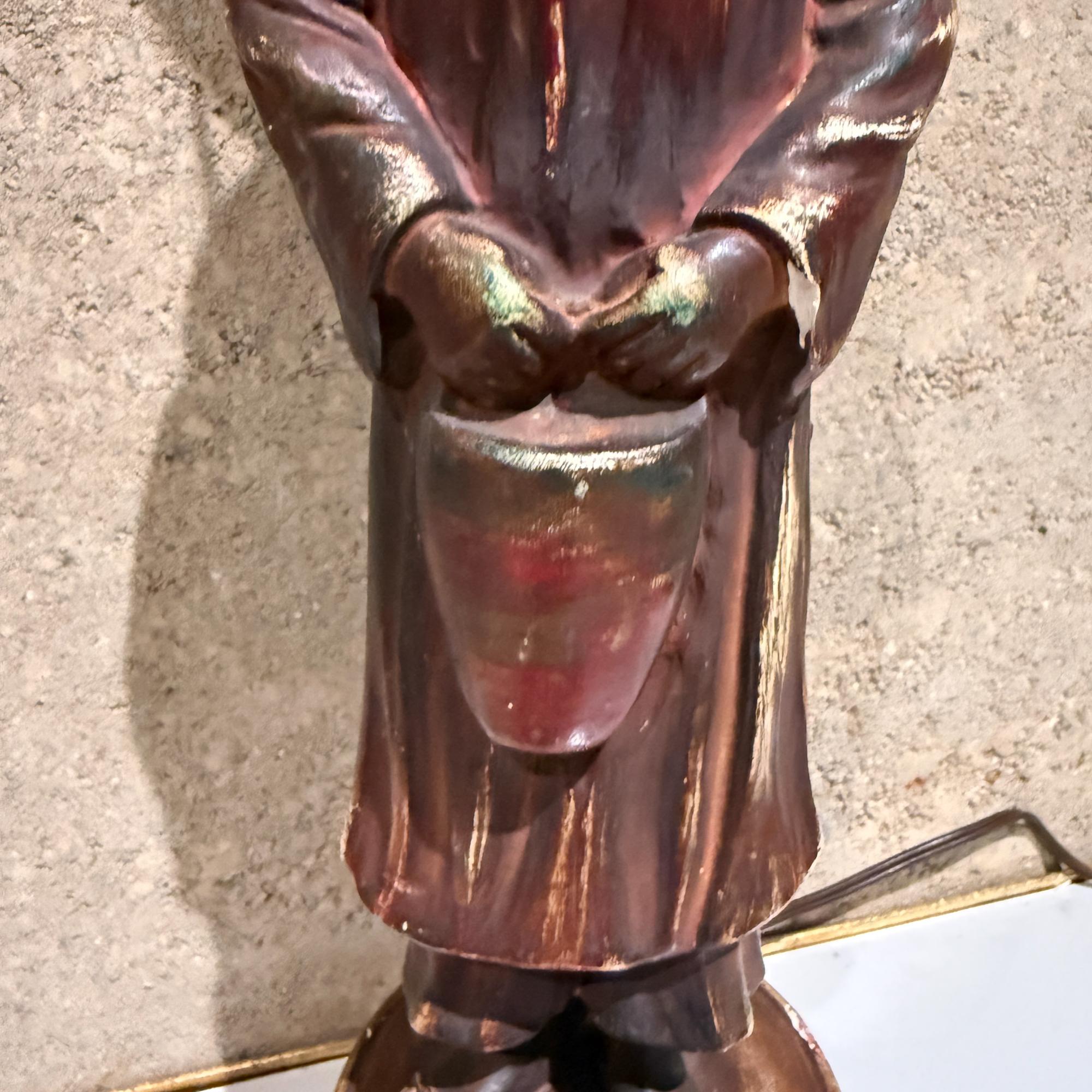 Mid-20th Century Antique Chinese Table Lamp Gilded Figure Stature Plaster Sculpture For Sale
