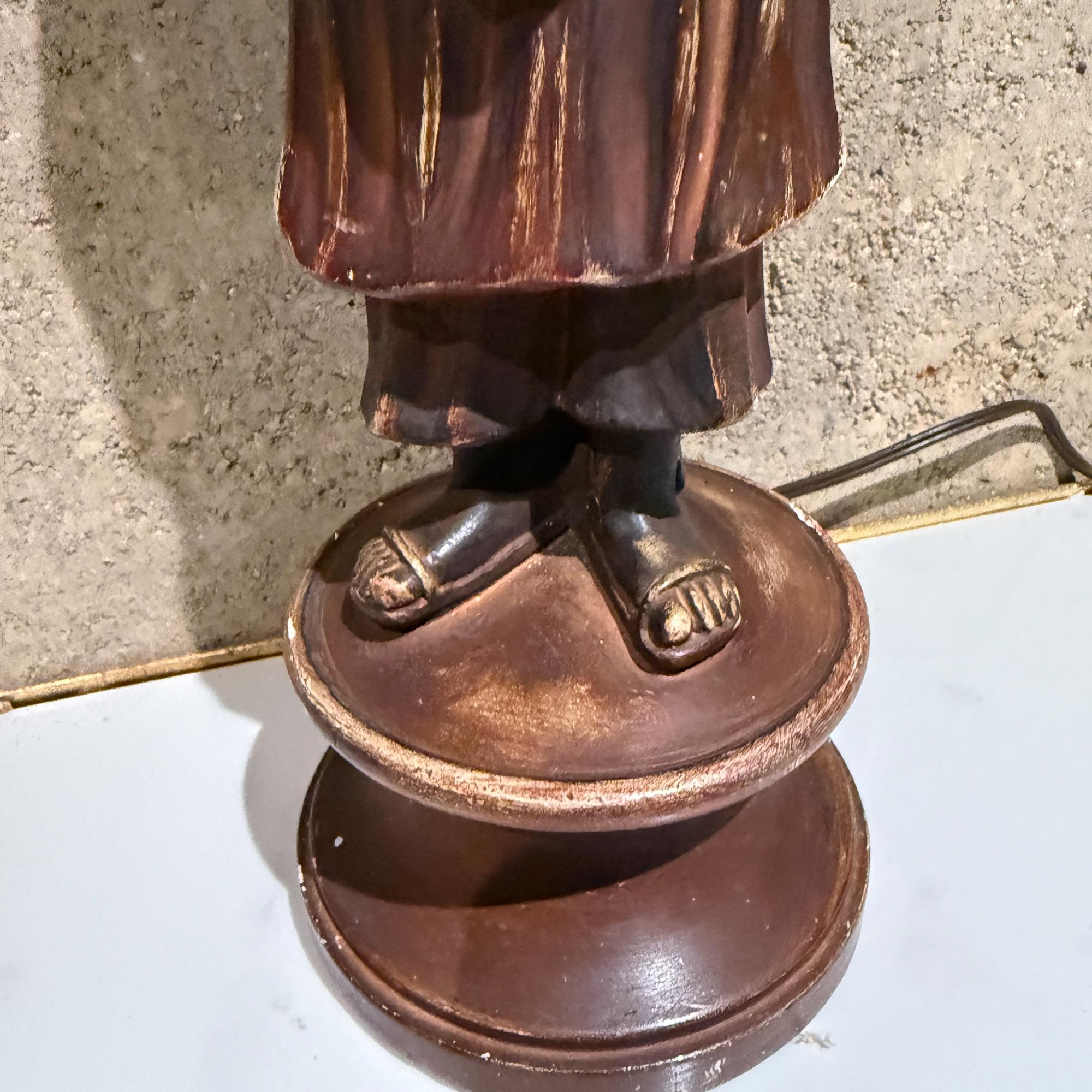 Gold Leaf Antique Chinese Table Lamp Gilded Figure Stature Plaster Sculpture For Sale