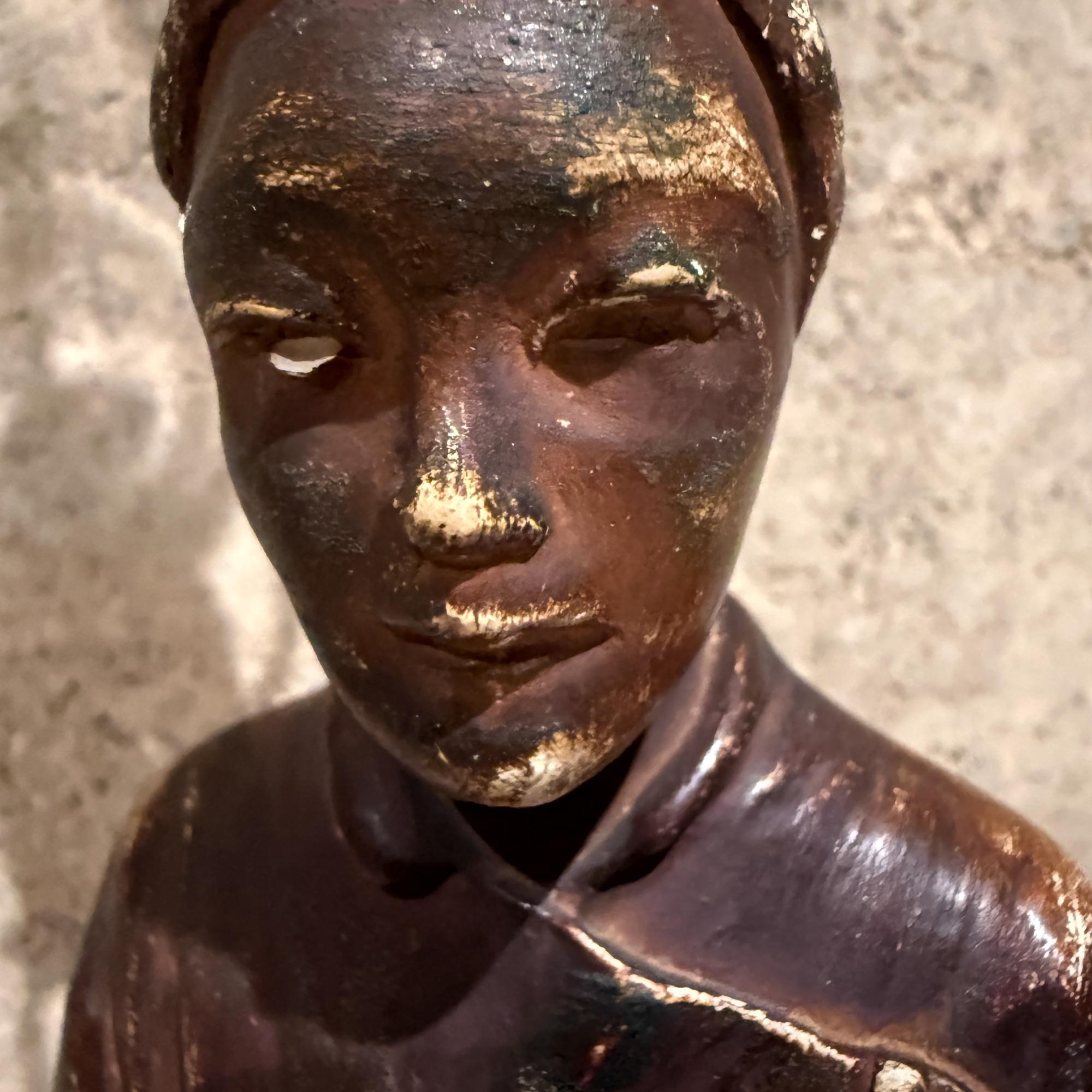 Antique Chinese Table Lamp Gilded Figure Stature Plaster Sculpture For Sale 1