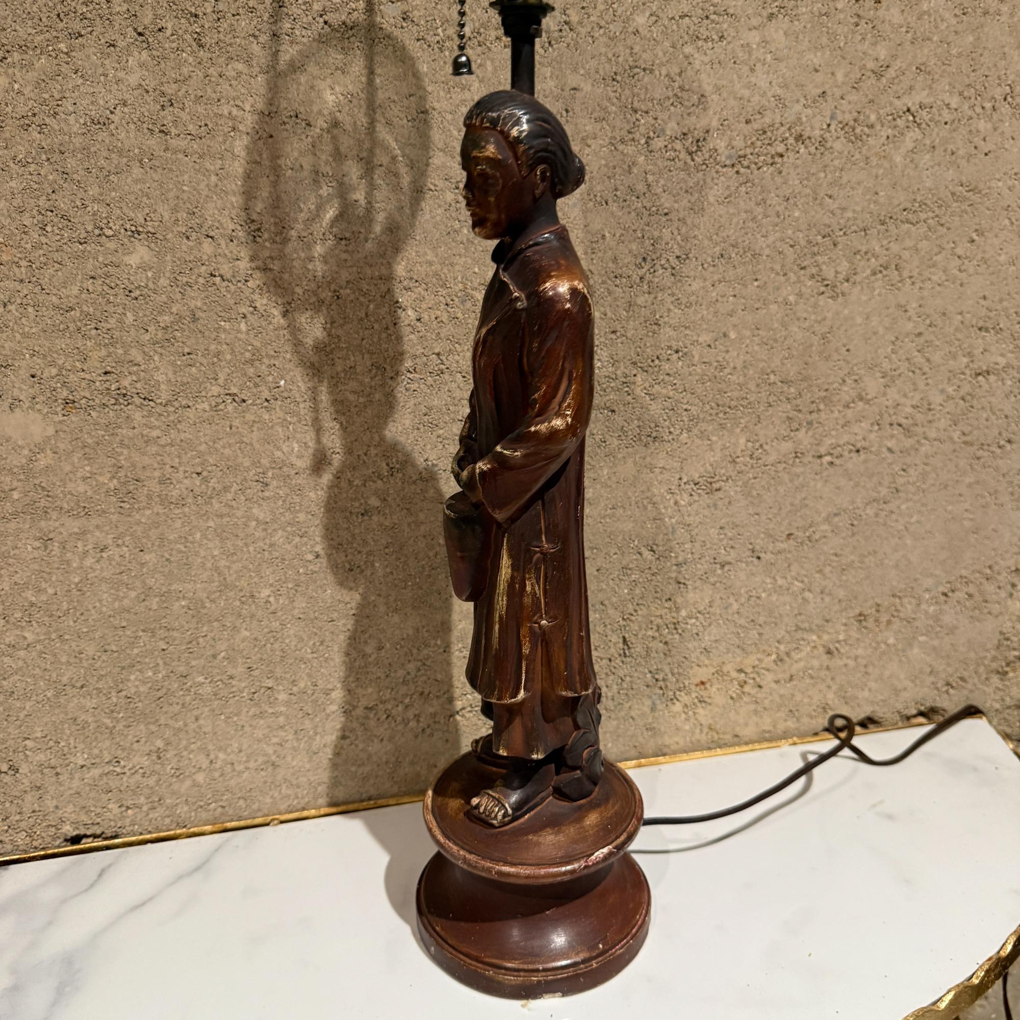 Antique Chinese Table Lamp Gilded Figure Stature Plaster Sculpture For Sale 2