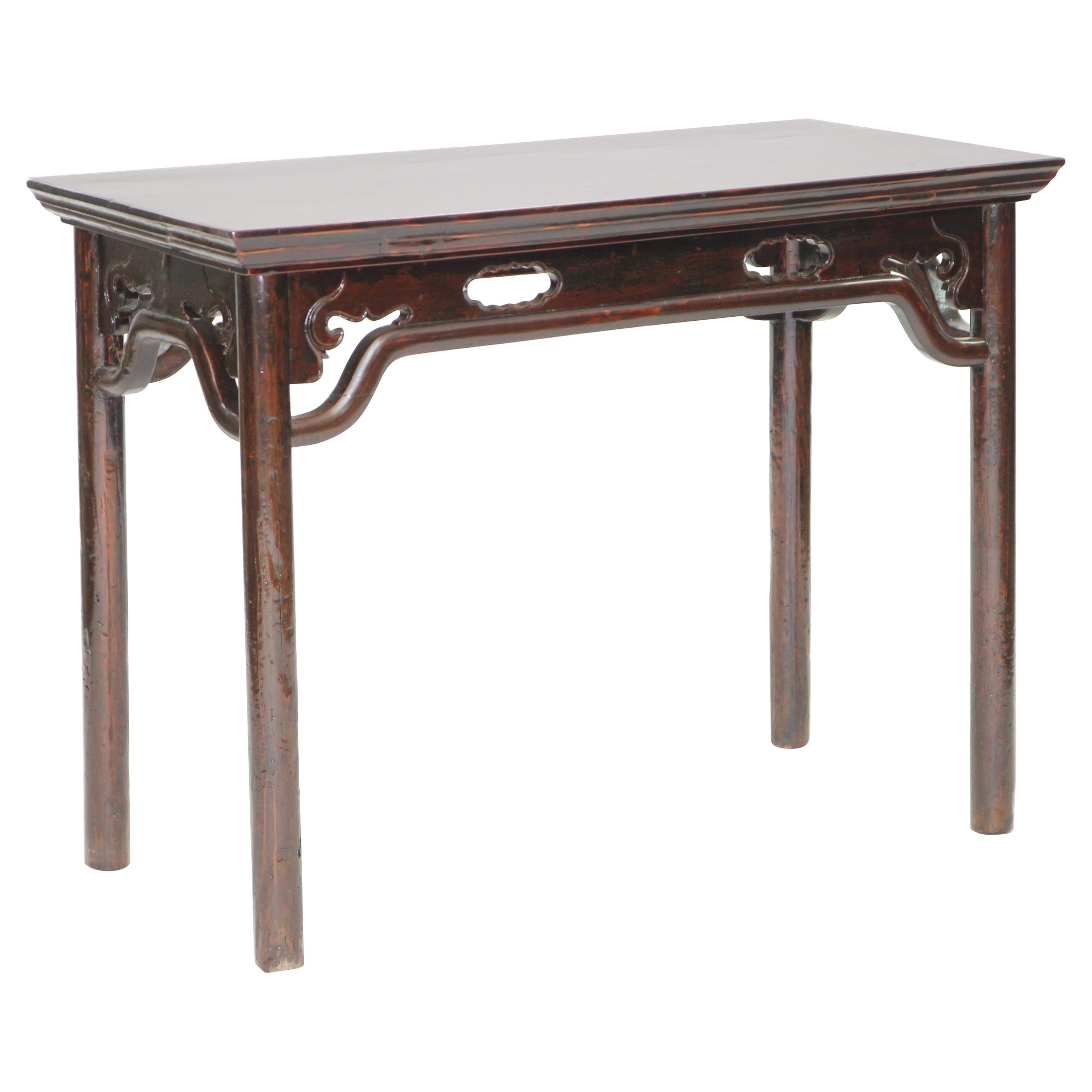 Antique Chinese Table with Open-carved Aprons and Attached Humpback Stretchers