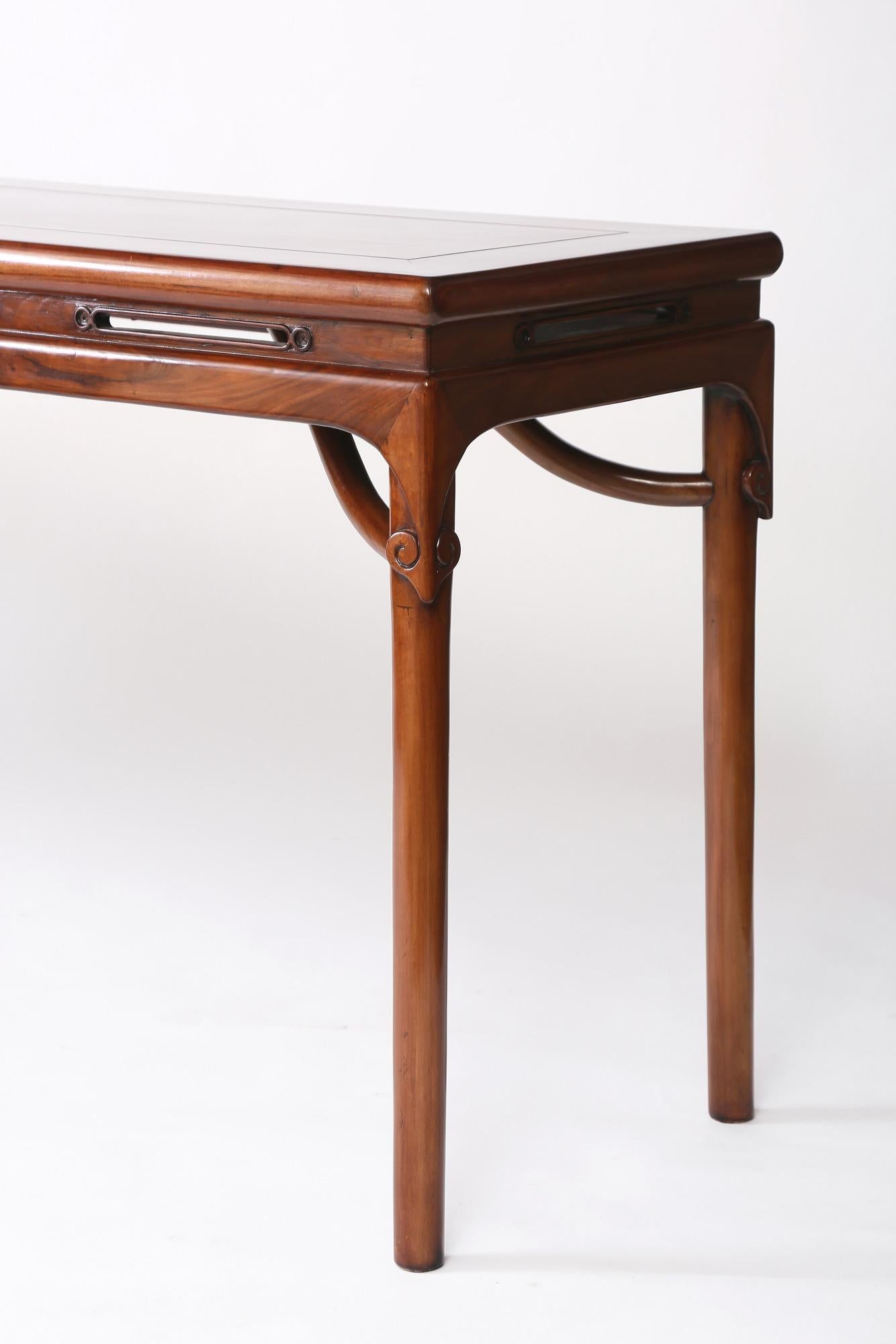 Hand-Crafted Antique Chinese Table with Pierced Waist and S-Curve Braces, Ming Style