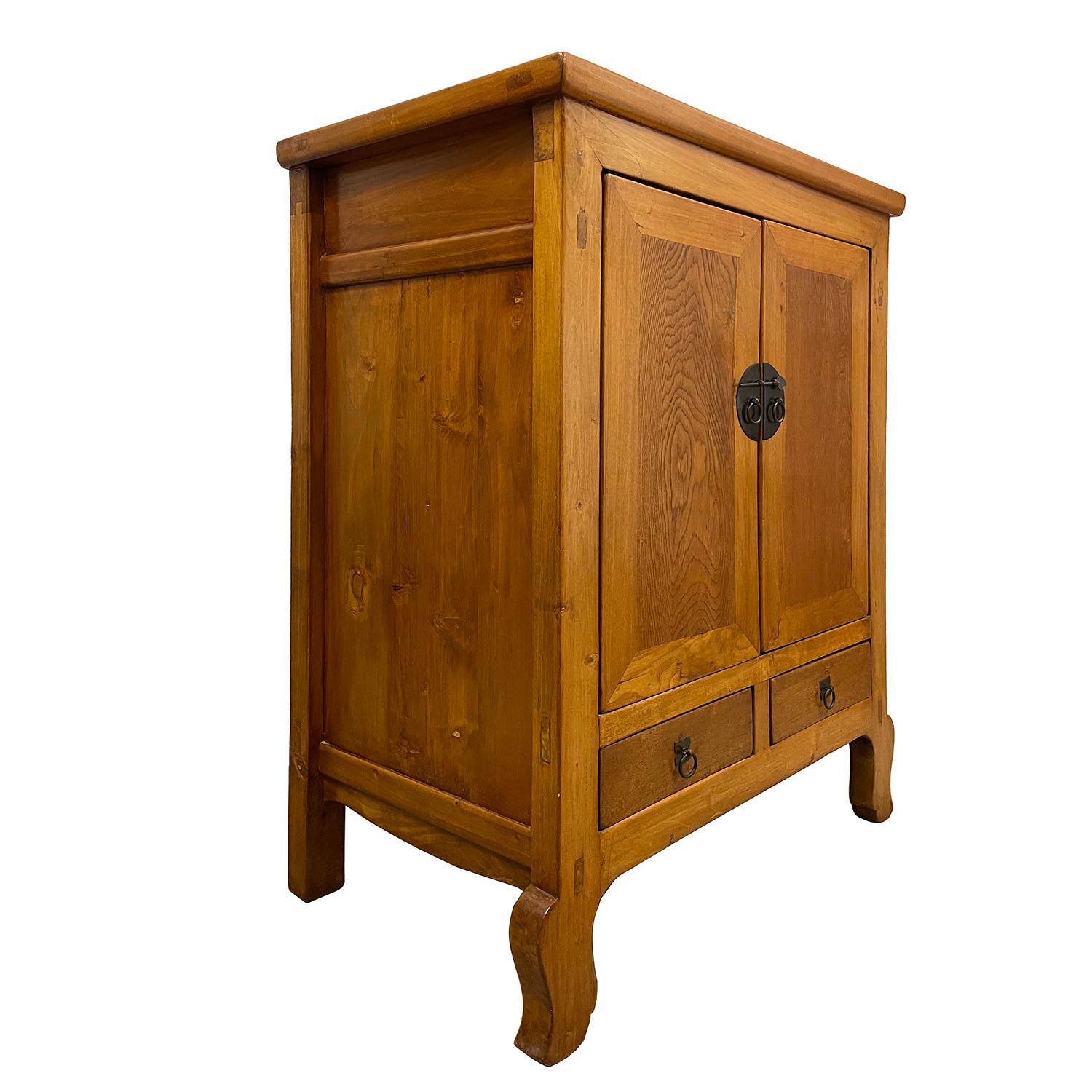 Size: 44in H x 33in W x 20in D
Drawer: 3in H x 11in W x 12.5in D each
Door opening: 25in H x 23in W
Origin: China
Circa: 1950's
Material: Wood
Condition: Solid wood construction, Well balance, sturdy, normal age wear.

Description: This beautiful