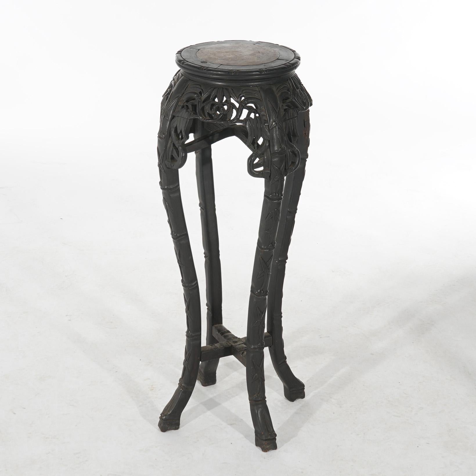 ***Ask About Reduced In-House Delivery Rates - Reliable Professional Service & Fully Insured***
Antique Chinese Tall Foliate Carved Hardwood & Inset Rouge Marble Stand with Stylized Paw Feet C1910

Measures- 36''H x 15''W x 15''D
