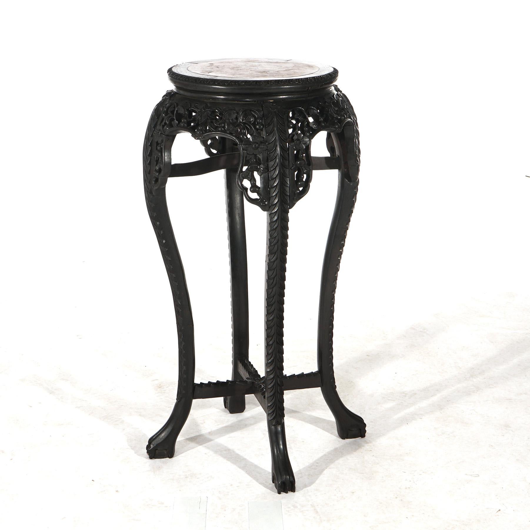 Ancienne table chinoise sculptée en bois dur et marbre rouge C1910 Bon état - En vente à Big Flats, NY