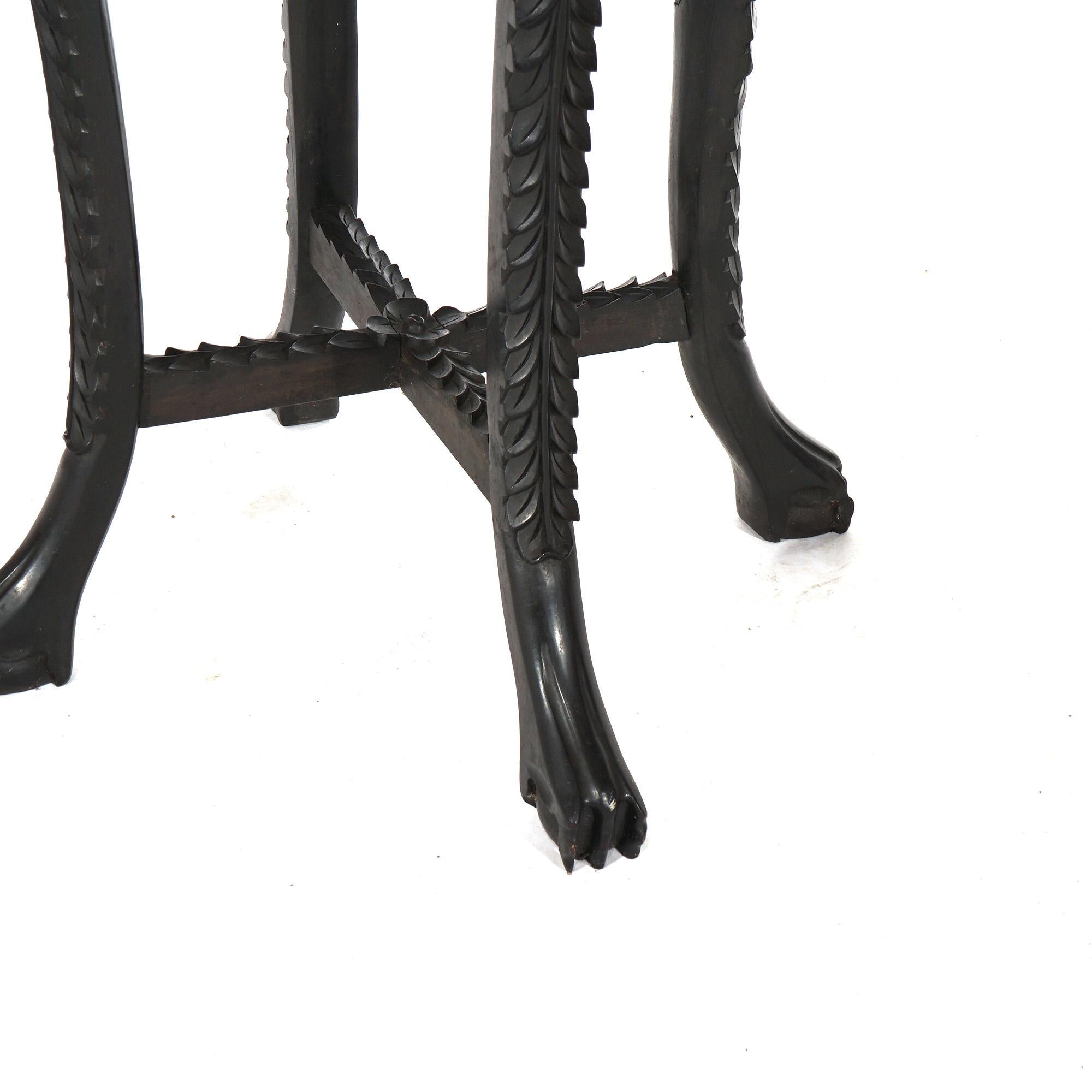Ancienne table chinoise sculptée en bois dur et marbre rouge C1910 en vente 3