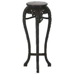 Antique Chinese Tall Carved Hardwood & Rouge Marble Table C1910