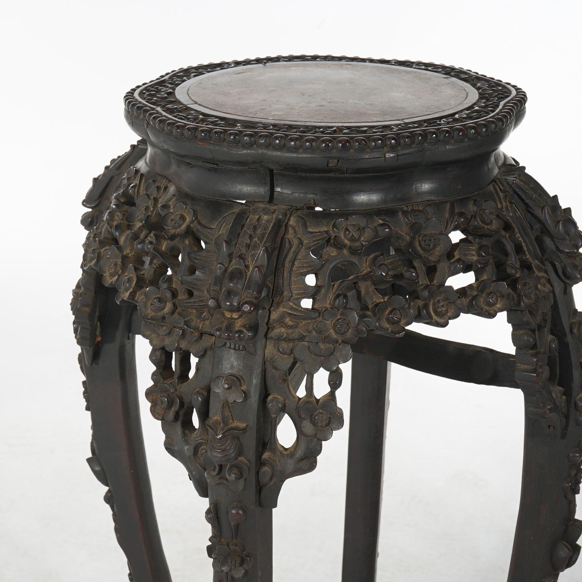 Antigua mesa china alta tallada en mármol rojizo de palisandro C1910 en venta 3